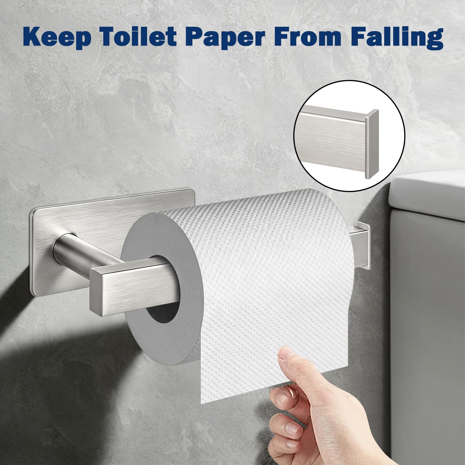 NearMoon Toilet Paper Holder Self Adhesive, Premium Thick SUS304 Stainless Steel Square Rustproof Toilet Roll Holder no Drilling for Bathroom, Kitchen, Washroom (Brushed Nickel) — Amazon image 3