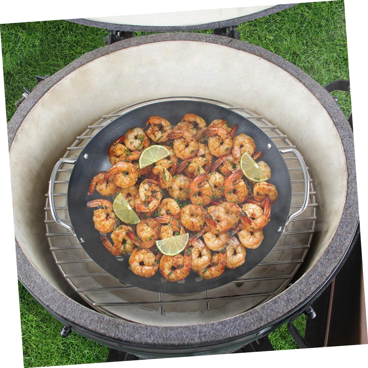 Cestello per Grigliare Professionale in Acciaio al Carbonio Nero | Doppio Manico, Resistente alla Ruggine, For Barbecue All'aperto, Design Fori Grandi