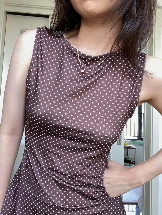 Polka Dot Mini Dress for Women Sleeveless Tank Halter Dress Vintage Downtown Girl Clothes Party Going Out