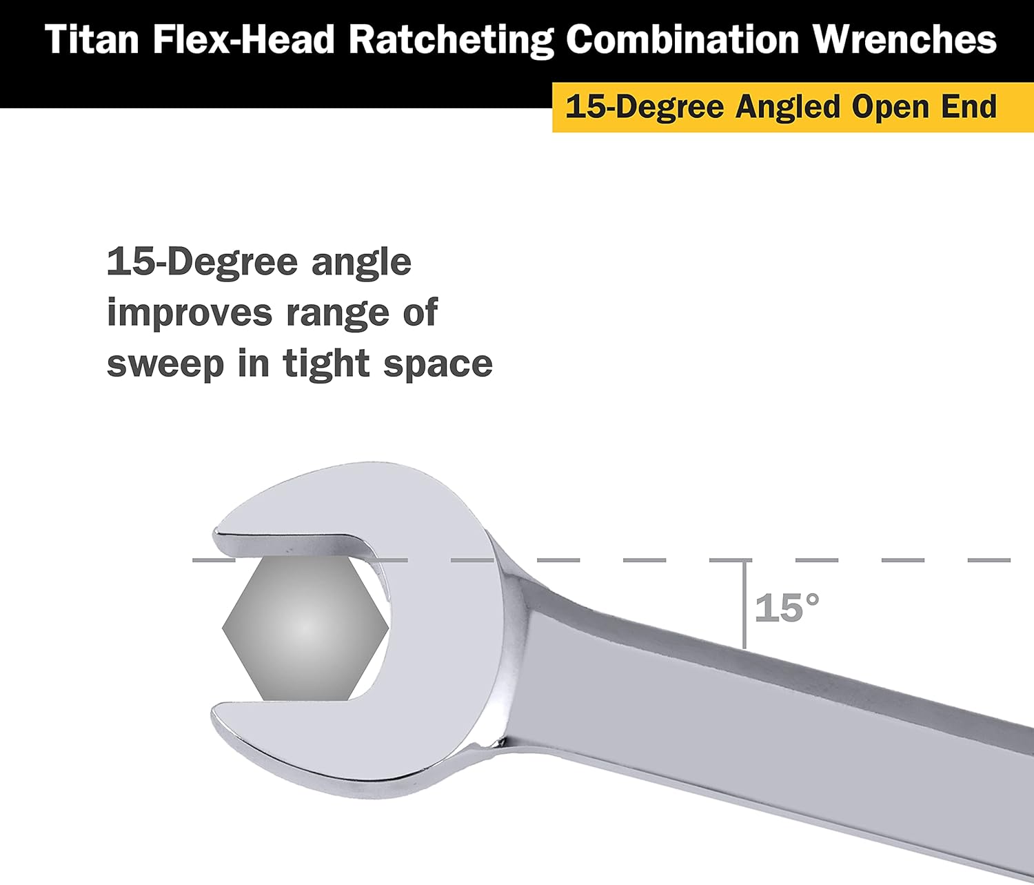 Titan 12815 15mm 12 Point 72 Tooth Flex Head Ratcheting Combination Wrench