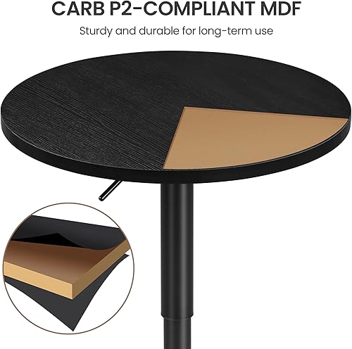 Miniatura 8 de Yaheetech Mesa de bar redonda, altura ajustable y mesas giratorias de 360, mesa de cóctel con parte superior de MDF, base de patas plateada para