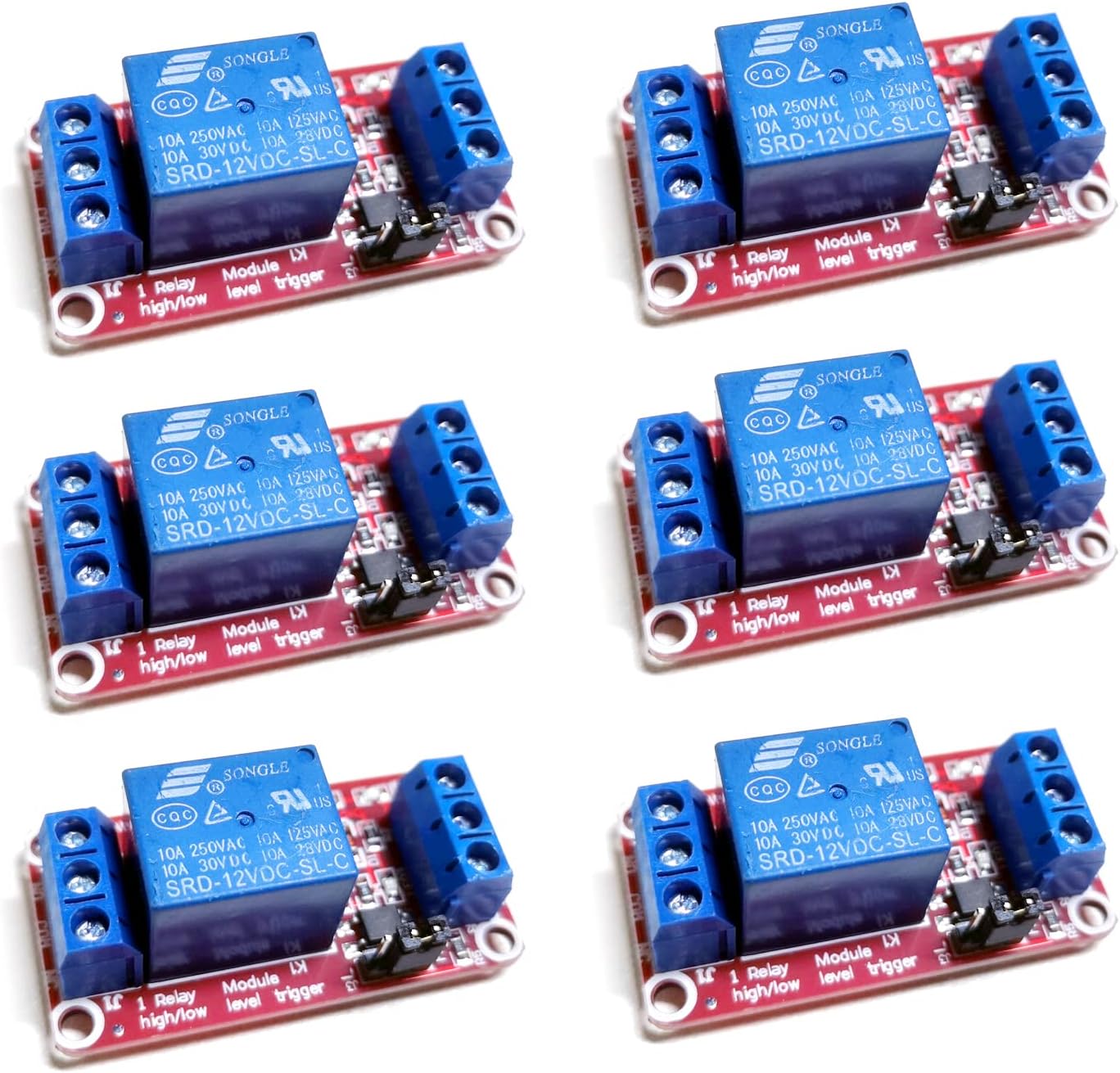 6 Pcs 12V Relay Module, 1 Channel Relay Board with Optocoupler, High/Low Level Trigger, Expansion Board