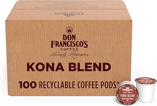 Don Francisco's Kona Blend Coffee Pods, 100 Count, Medium Roast, Compatible with Keurig Brewers