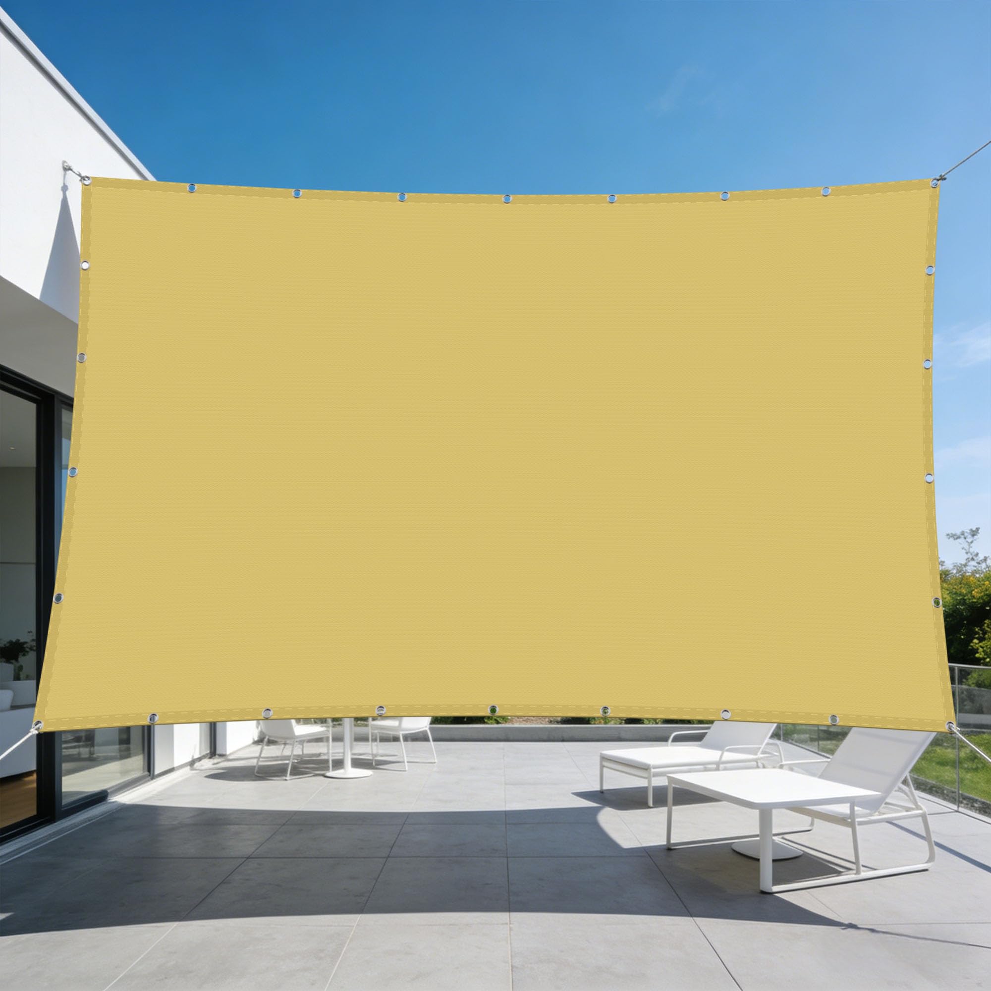 Voile d'ombrage rectangulaire 140x550 cm imperméable jaune sable pour terrasse