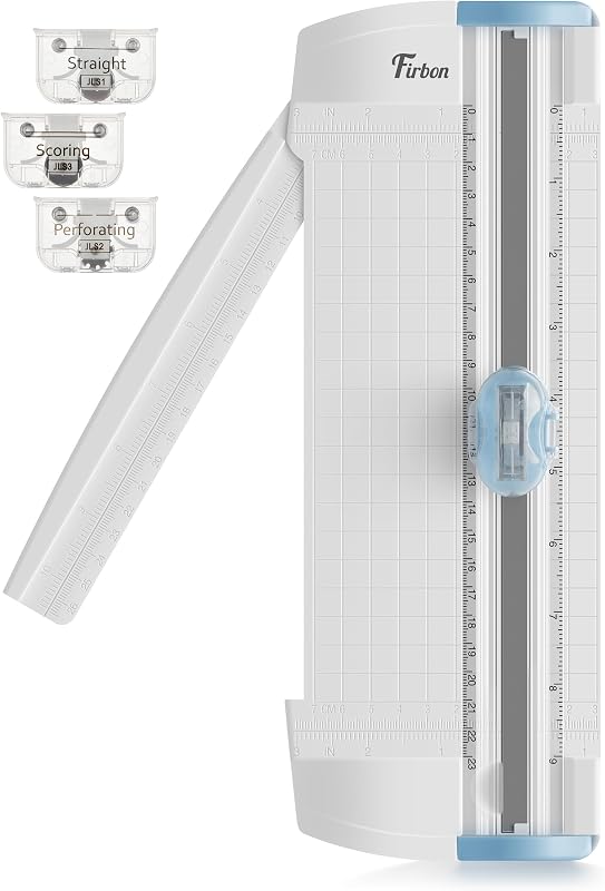 3-in-1 Paper Cutter, 9“ Compact A5 Paper Trimmer | Straight Cut, Scoring & Perforating Blades | Cardstock, Craft Projects, Scrapbooking & Labels | Home & Office Use | Blue