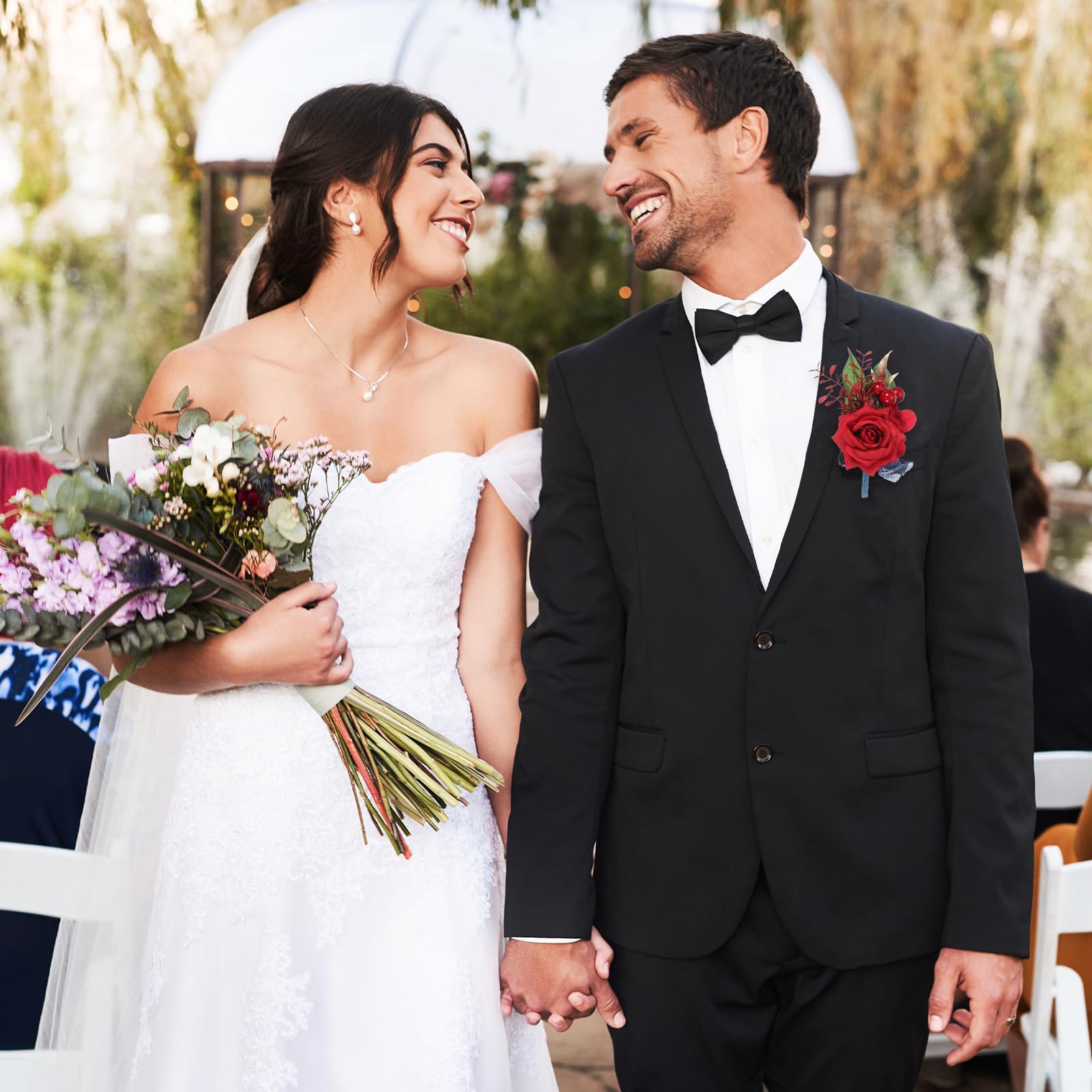 QUARKZMAN 10Stück Champagner Für Herren Mit Boutonnières Nadeln Schaumrose | Künstliche Blumen Buttonholes Ansteckblumen, Für Hochzeit Braut Bräutigam Zeremonie Jubiläum Formelle, Boutonnières