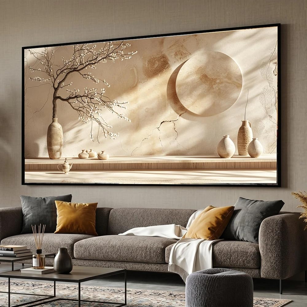 GOSRD Modern Wall Artwork Prints Minimalist Zen Vase And Flowers Canvas, Neutral Tone Art Decor Peaceful Home Posters(70X140cm/Frameless)