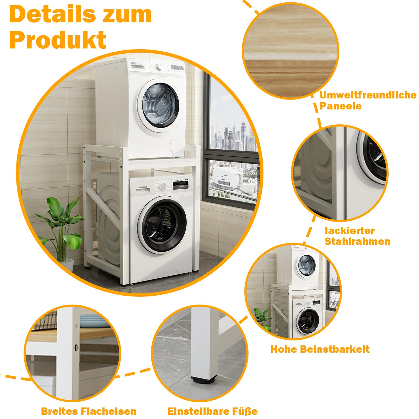 Regal über Waschmaschine,Verstellbares Stapel-Set über Waschmaschinen,Waschmaschinenrega ohne Bohren 2 Ebenen Badezimmerregal,für Badezimmer Waschküche