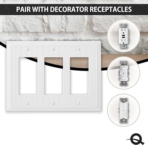 Miniatura 5 de Questech Decor - Cubierta para interruptor de luz triple basculante, placa de pared eléctrica de 3 segmentos, decoración de triple interruptor,