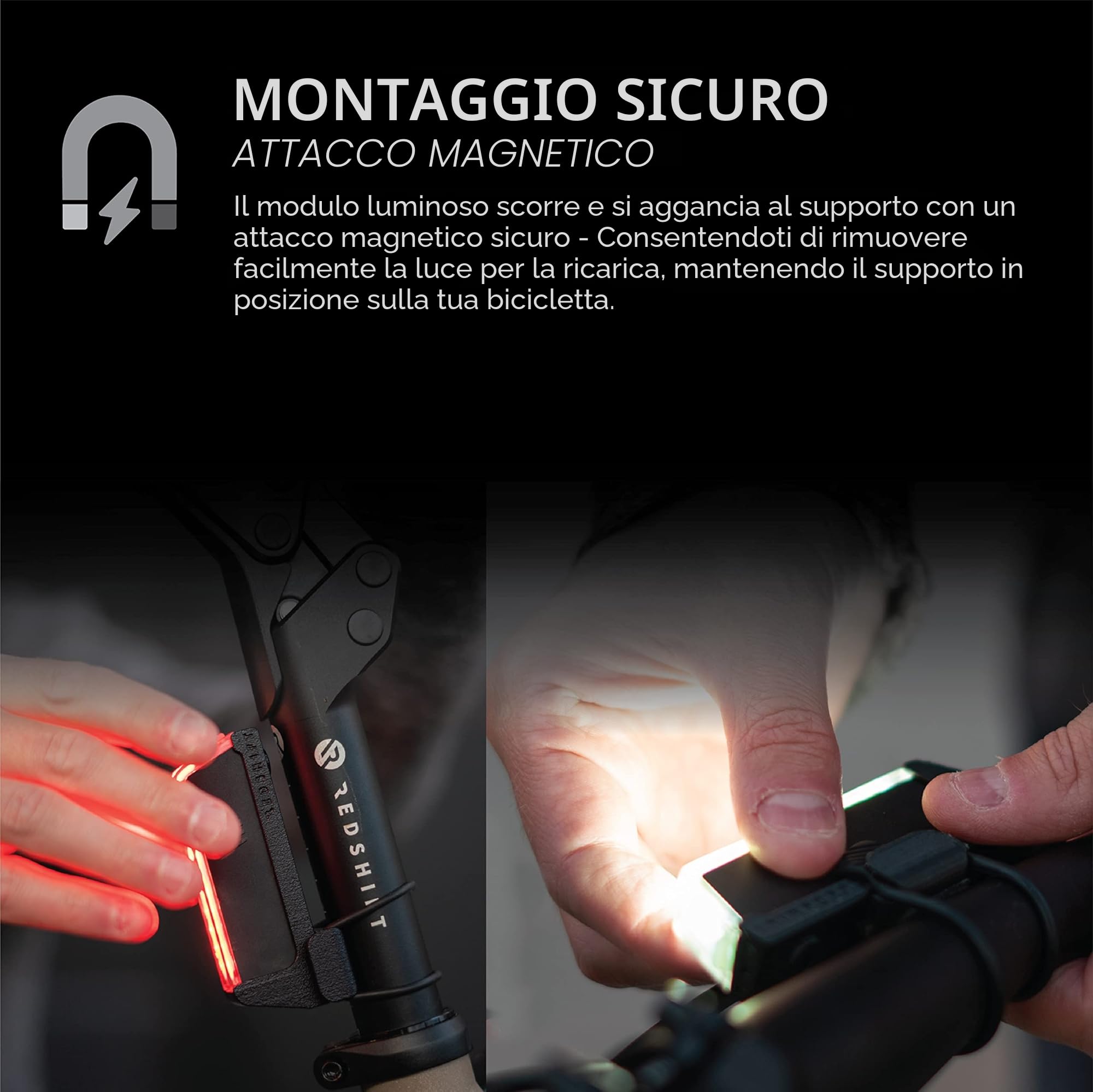 Luce per bicicletta LED REDSHIFT ARCLIGHT, Luce anteriore-posteriore della bici per la guida diurna e notturna, durata della batteria 36+HR, accensione/spegnimento automatico, USB, ultra luminosi