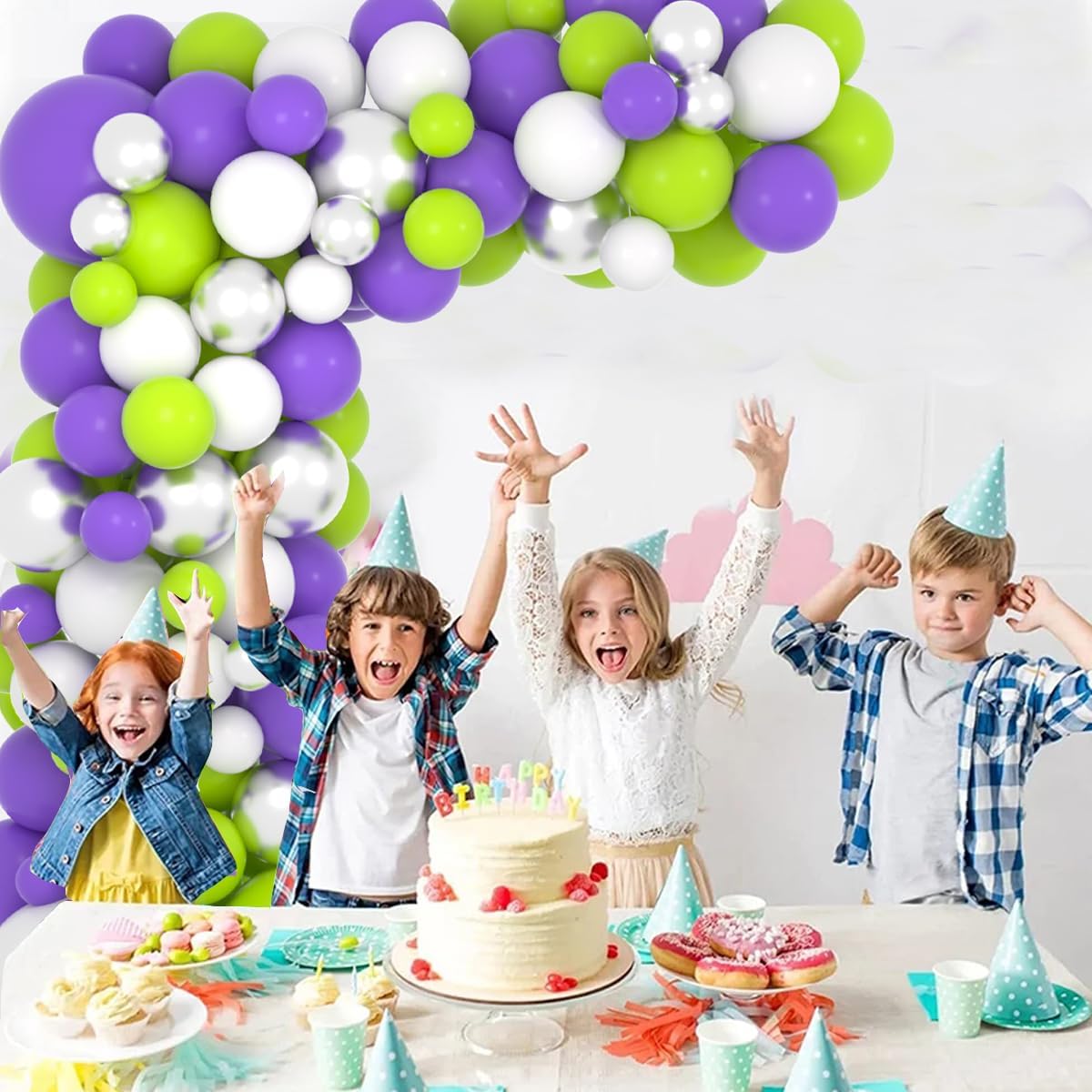 Purple Green White Balloon Garland Kit, 122PCS White Lime Green Lavender Purple Balloons Metallic Sliver Balloons for Buzz Outer Space Birthday Baby Shower Anniversary Wedding Party Decorations image 4