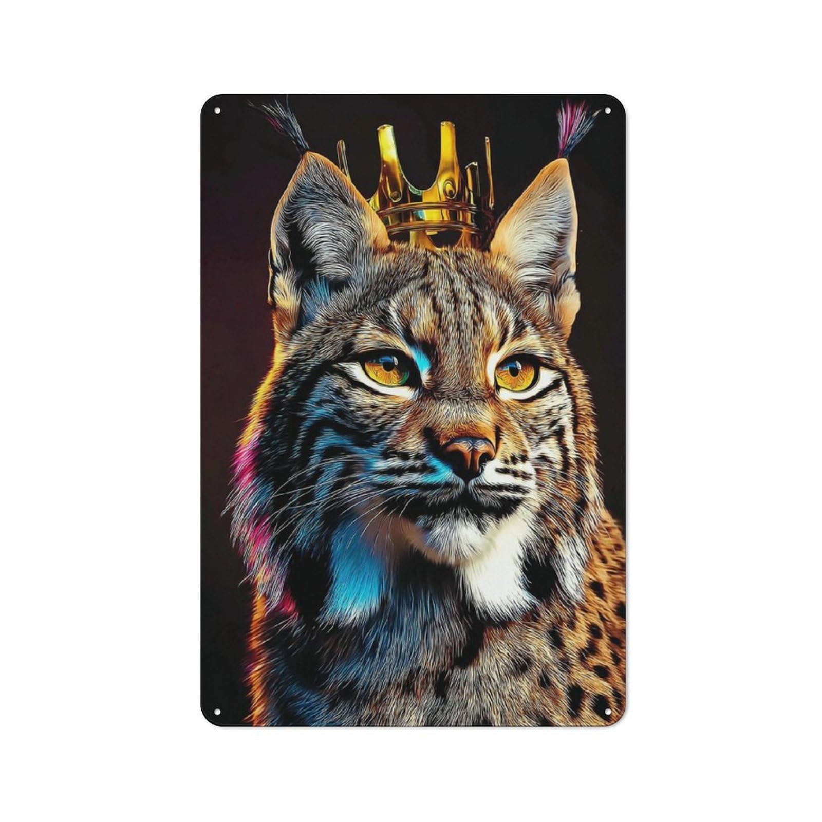 Royal Lynx Majesty in Color Vintage Tin Sign 30x20cm, Rustic Bistro Wall Plaque for Kitchen, Cafe, Pantry Or Dining Room