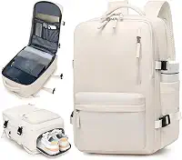 Mochila de Viagem Expansivel Grande Masculina Feminina,Mochila Avião Notebook Bolsa de Sapato,Executiva,Antifurto,Reforçada,USB,Impermeável,Escolar,Faculdade,Trabalho,Presente (Bege)