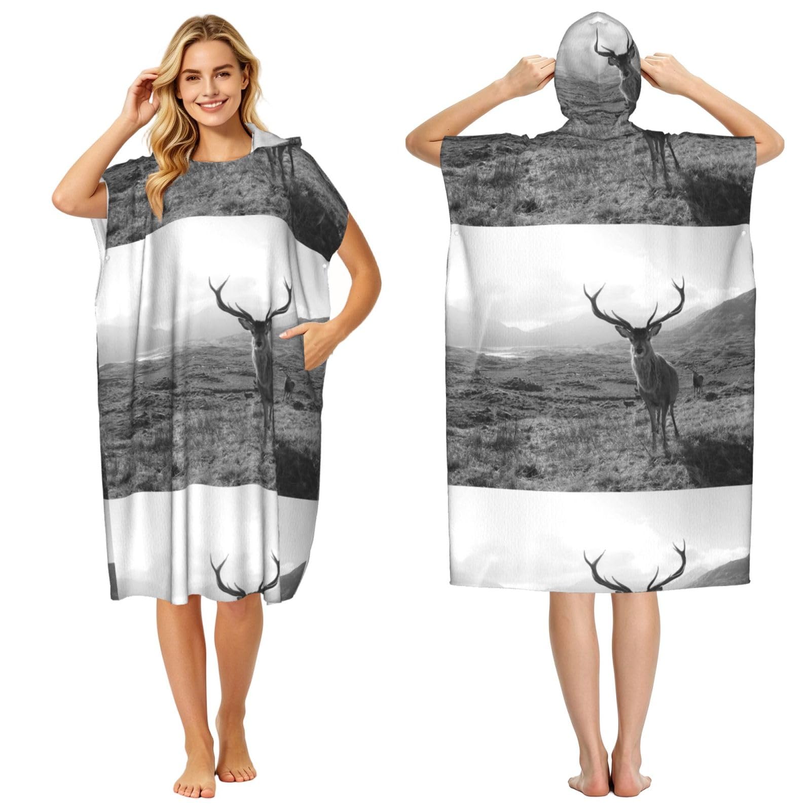 Poadnly Funny Deer, Adult Hooded Beach Towel 90 x 110 cm,Changing Bath Robe, Surf Poncho Towel For Women Men