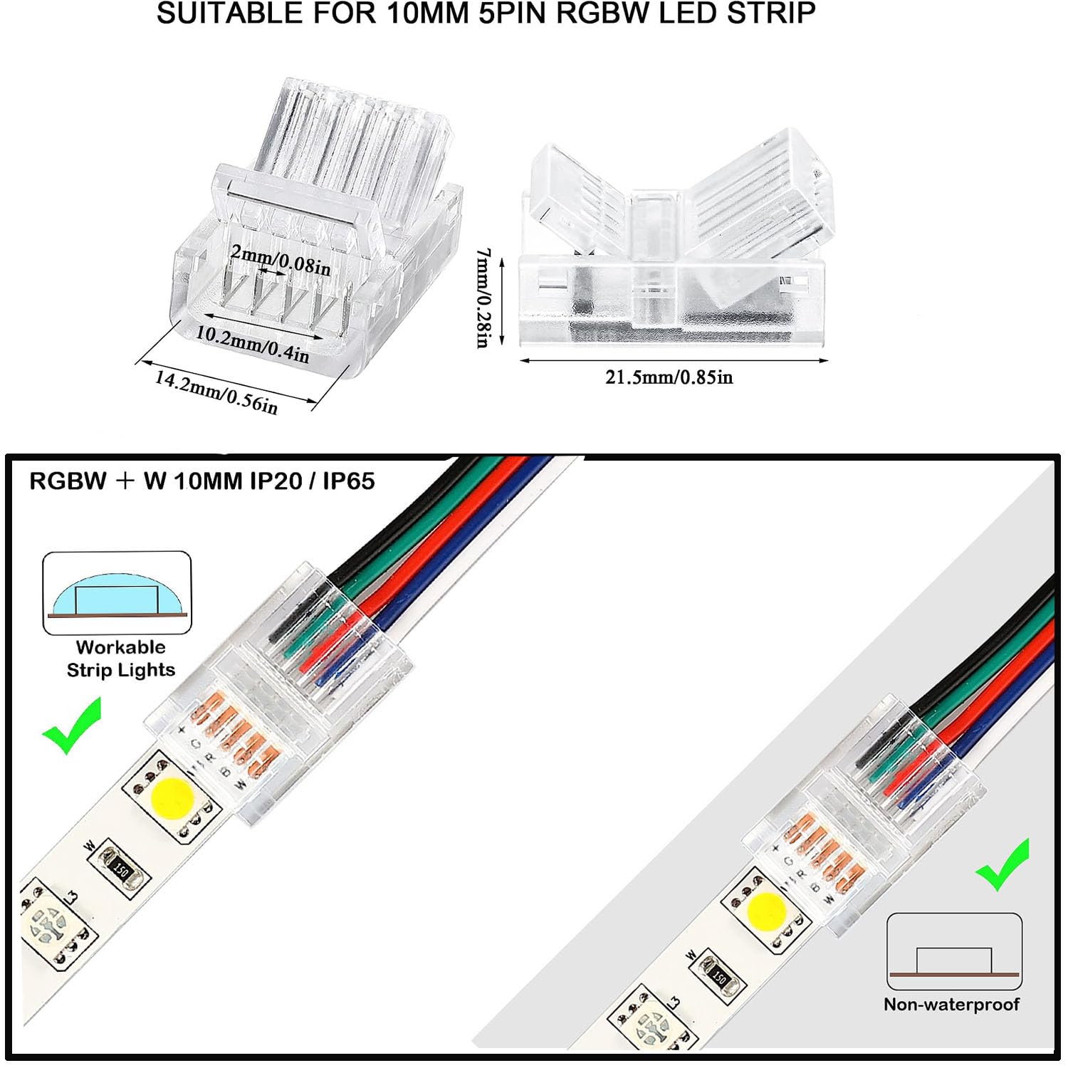 20 Connecteurs Sans Soudure Pour Bande LED RGB 5050 - 4 Broches 10mm, Transparents Et Faciles à Installer
