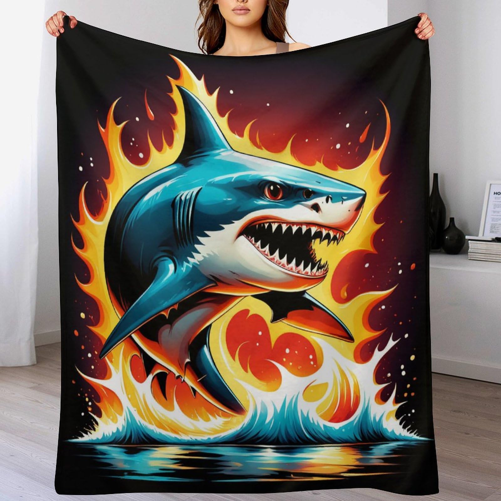 Couverture polaire requin pour lit et canapé en peluche douce 130x150 cm