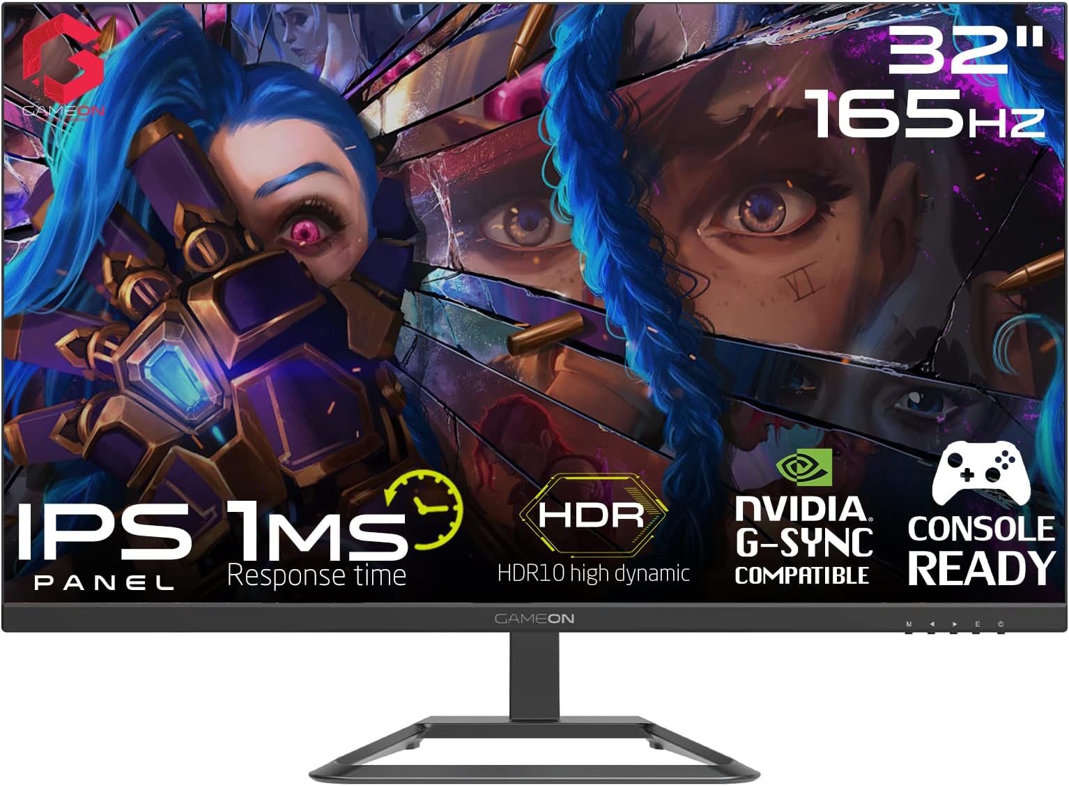 GAMEON GOP32QHD165IPS 32 Inch Gaming Monitor, QHD, 165Hz, 1ms, 2560x1440, 2K Computer Monitor, IPS, HDR 10, G-Sync & FreeSync, Tilt, Flat Screen, HDMI 2.1 Console Compatible - Black