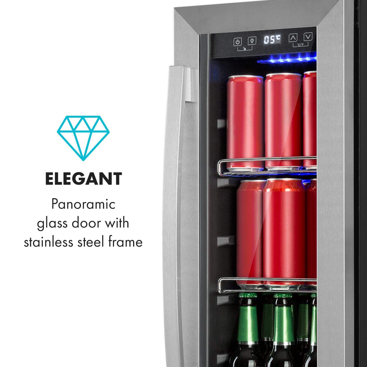 Klarstein Beerlager 56 Nevera para Bebidas, 56 L, 20 Botellas, Empotrable, 82 cm de Altura, Puerta de Cristal con Marco de Acero, 3 Estantes, 0-10 °C, Control Táctil, Negro