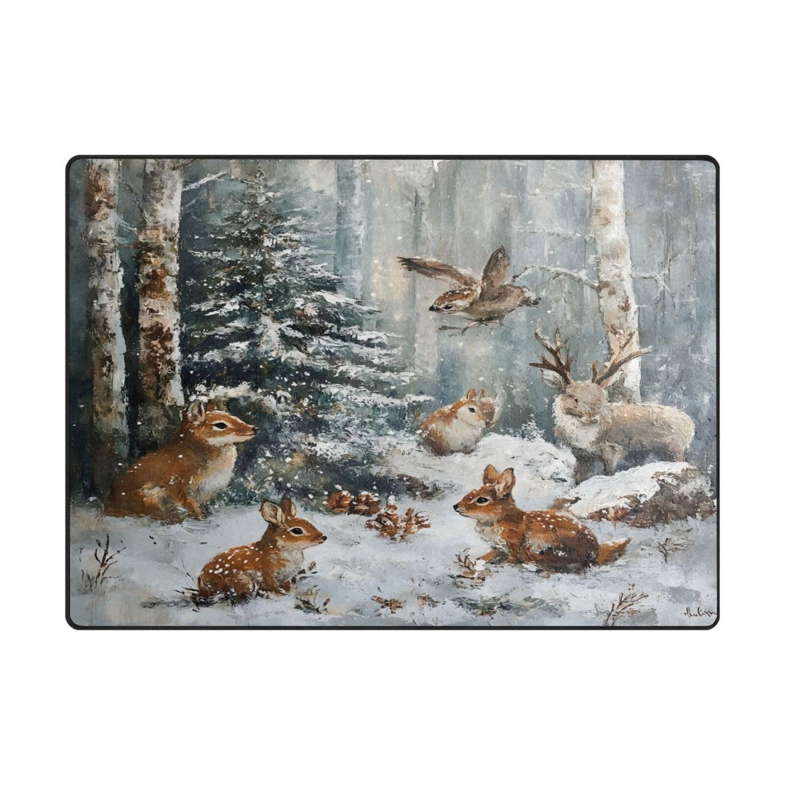 Tapis de sol salon contemporain 203x147 cm grand tapis chambre forêt hiver doux