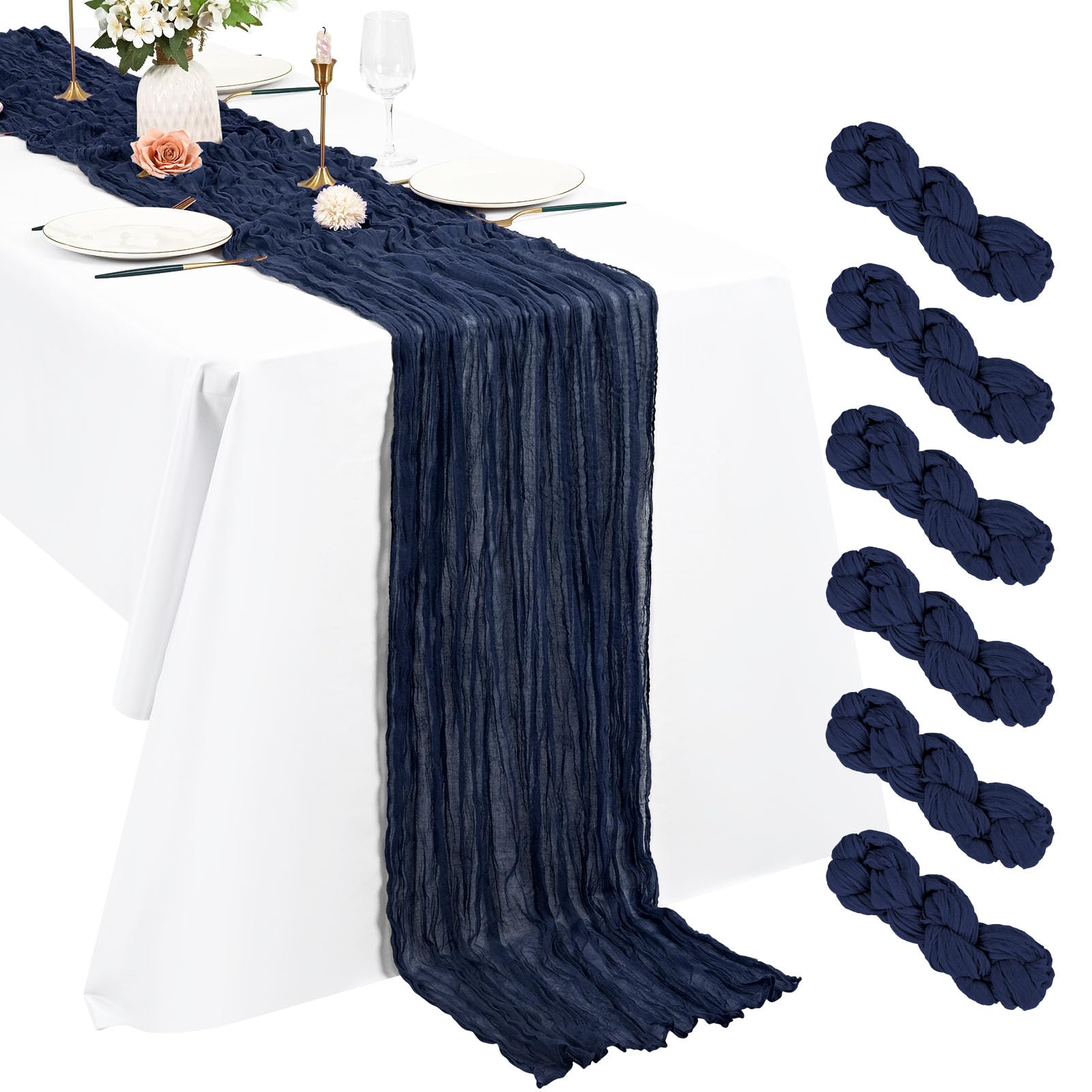 6 Stuks Kaasdoek Tafelloper 10 Ft Marineblauw Tafelloper Gaas voor Boho Rustieke Bruiloft Boog, Babydouche Verjaardagsfeestje Decoraties
