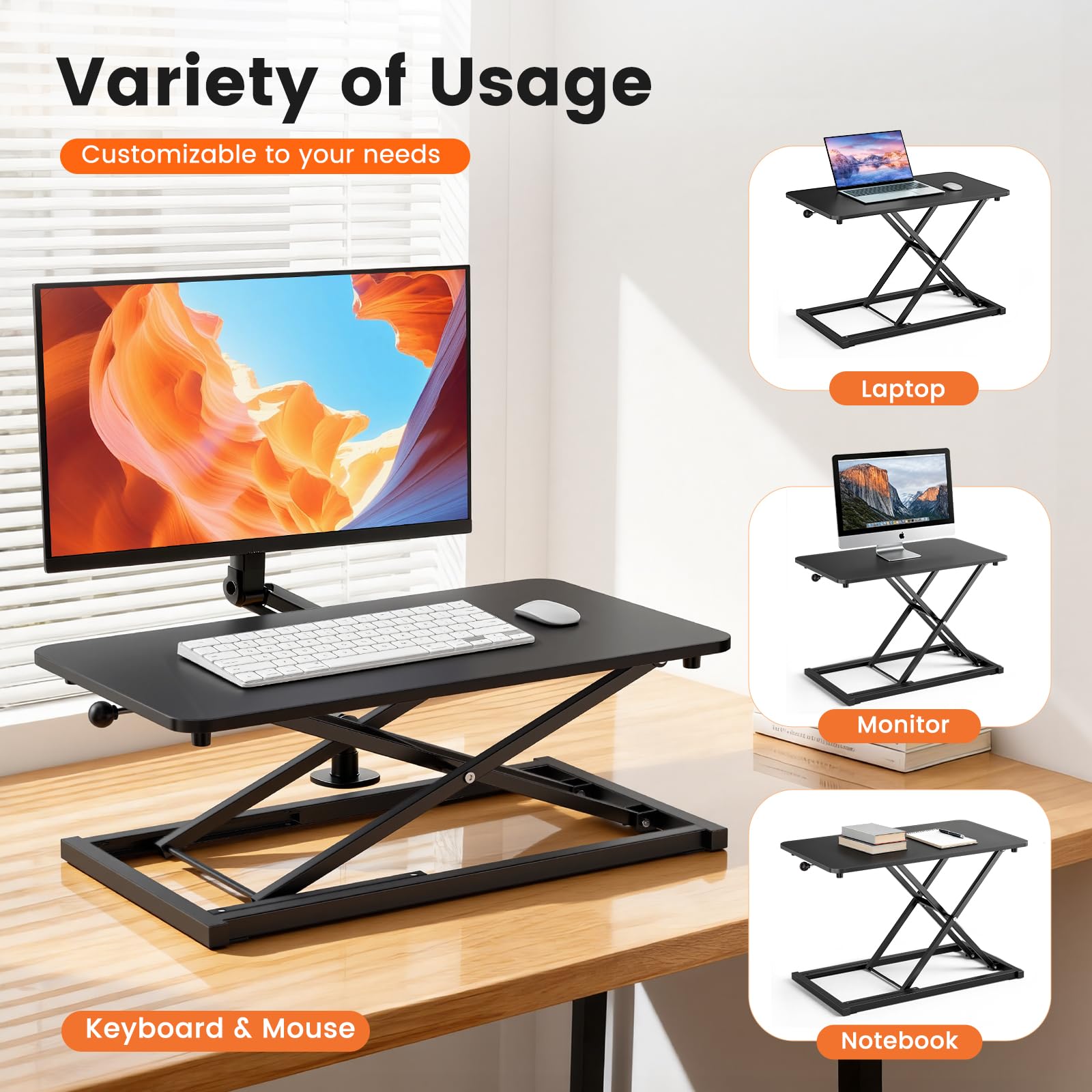 Convertitore da scrivania regolabile in altezza, 60 x 34 cm, supporto ergonomico per tastiera e mouse per scrivania, monitor da tavolo e supporto per laptop per l'ufficio di casa