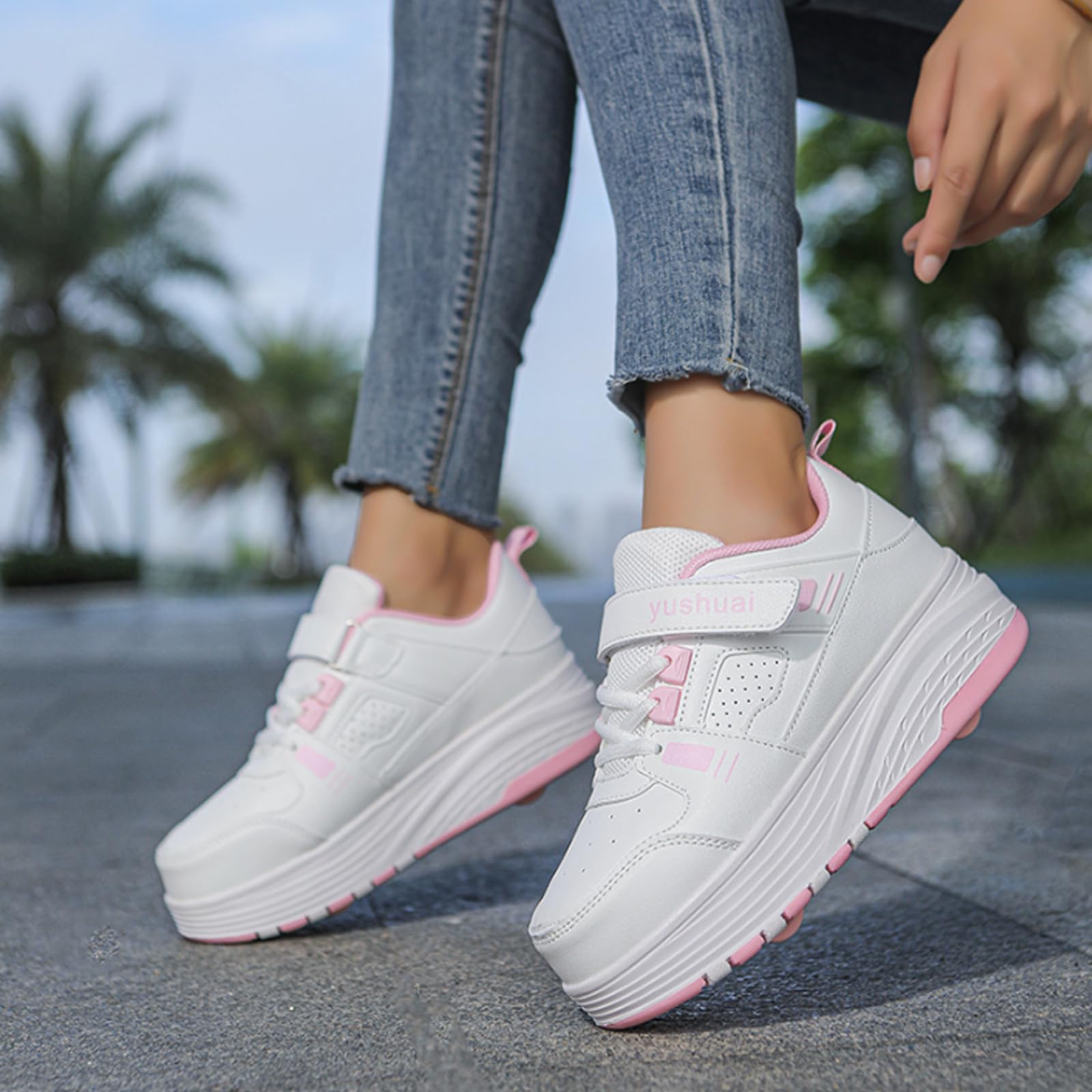 Chaussures Enfant avec roulettes,Basket Roller Fille,Chaussures a roulettes Retractable,Baskets avec Roues rétractables,Confortable et résistant à l'usure,pour Les débutants en Sports