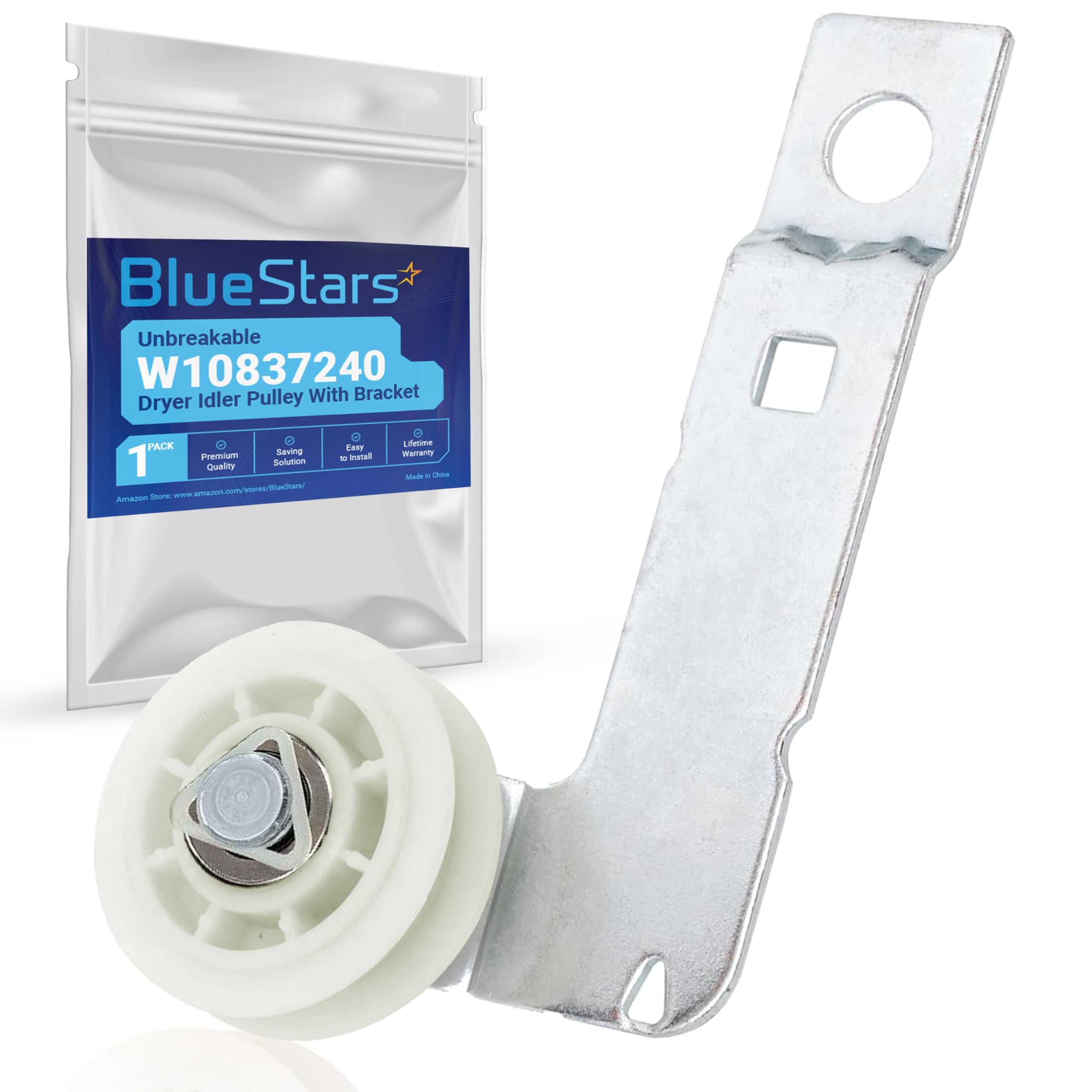 BlueStars Unbreakable W10837240 Dryer Idler Pulley With Bracket - Compatible with Whirlpool Kenmore Dryer - Replaces W10118756 W10547290 PS11726337 3387372 3388674 W10118754