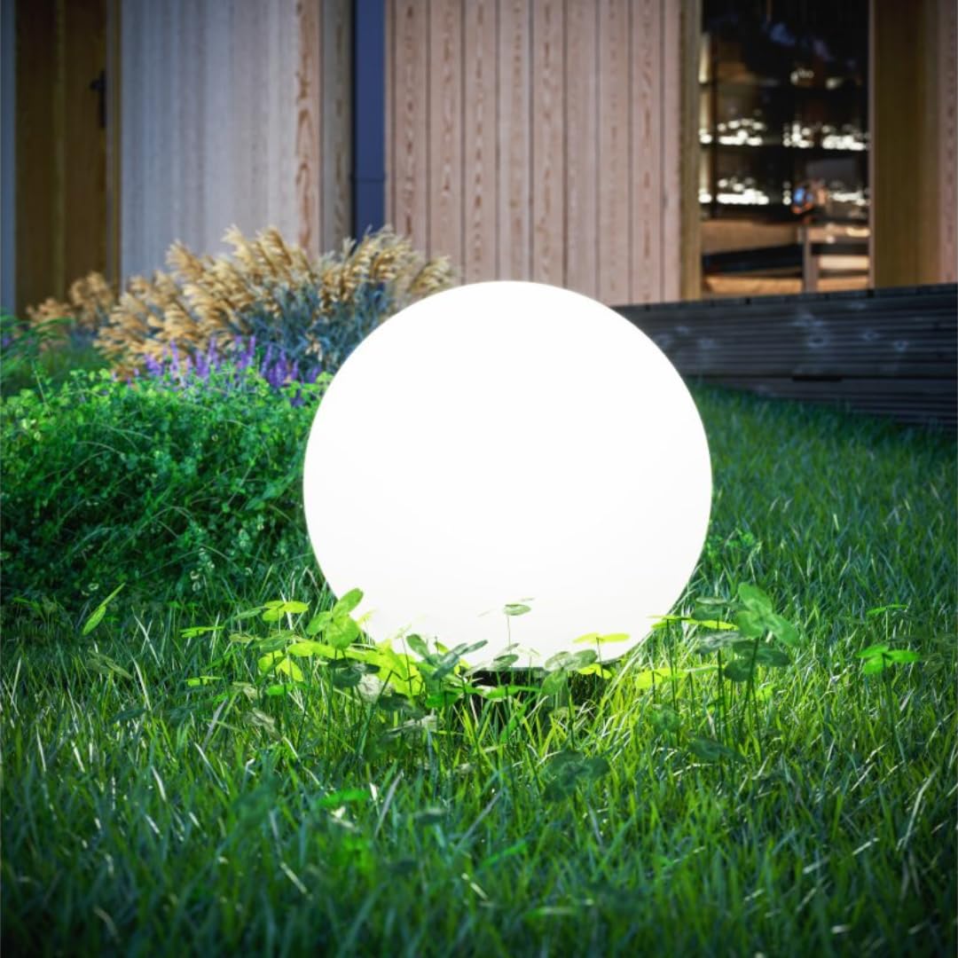GTV - Attrezzatura da giardino MARMO Lampada a sfera per giardino, 25 cm, IP65, cavo di alimentazione lungo 3 m, 4 perni, grigio