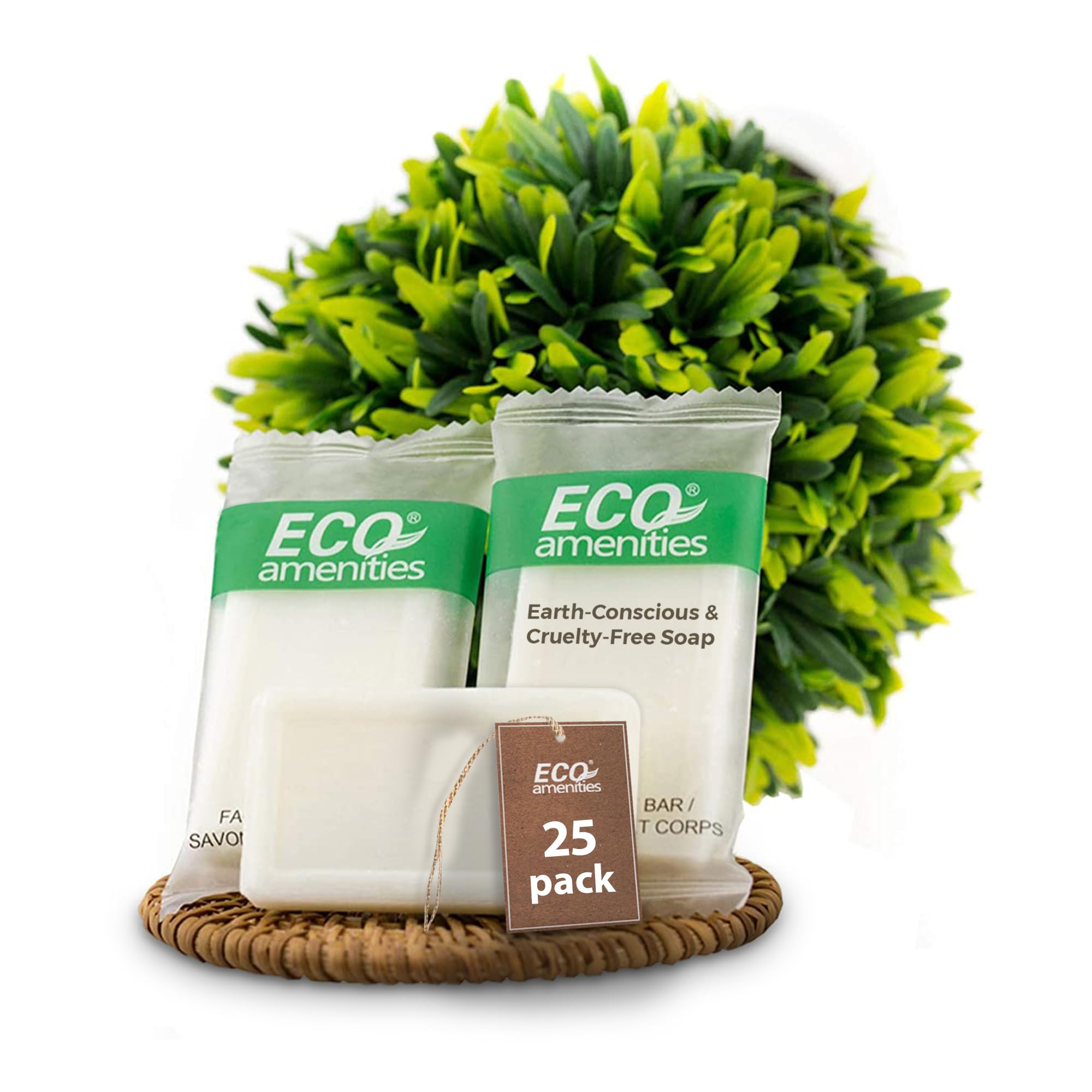 ECO amenities Travel Bar Soap - 1 Oz, 25 Count - Individually Wrapped Hotel Soap Bars & Guest Bathroom Use - Light Green Tea Scent - Eco-Friendly Packaging