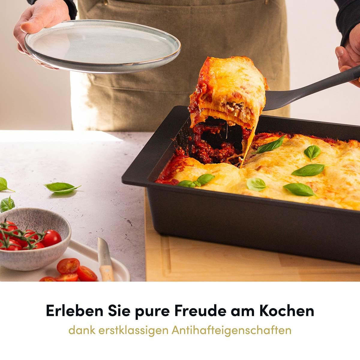 Hoffmann Bräter, 41x26 cm,Back- und Auflaufform, Handgegossen, Aluminium, Antihaftbeschichtet, für Induktion und Backofen, Anthrazit, 5L Volumen,Verzugsfrei, Made in Germany (mit Deckel)