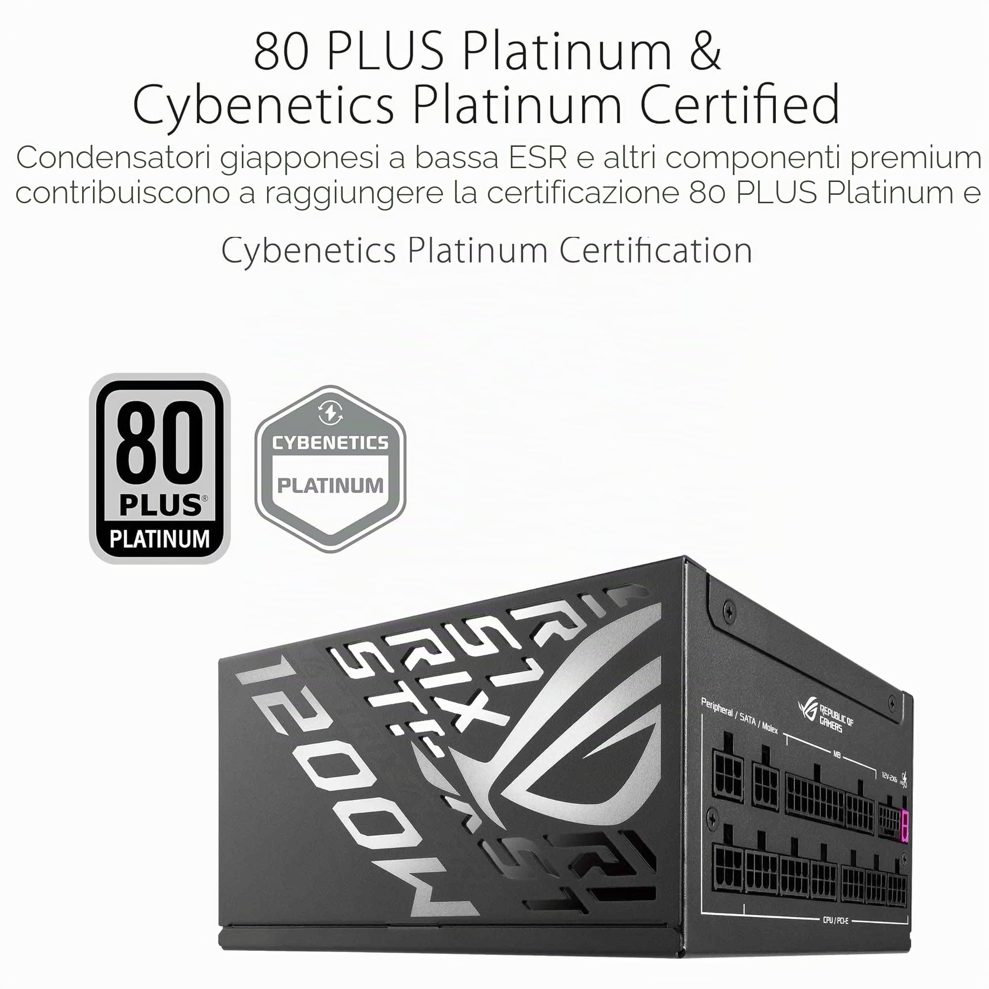 ASUS ROG Strix 1200P Gaming, Alimentatore Modulare per PC, 1200W di Potenza, PCle Gen 5.0, 80 Plus Platinum, Standard ATX 3.1, Ventola con Doppio Cuscinetto a Sfera, Nero, ROG-STRIX-1200P-GAMING