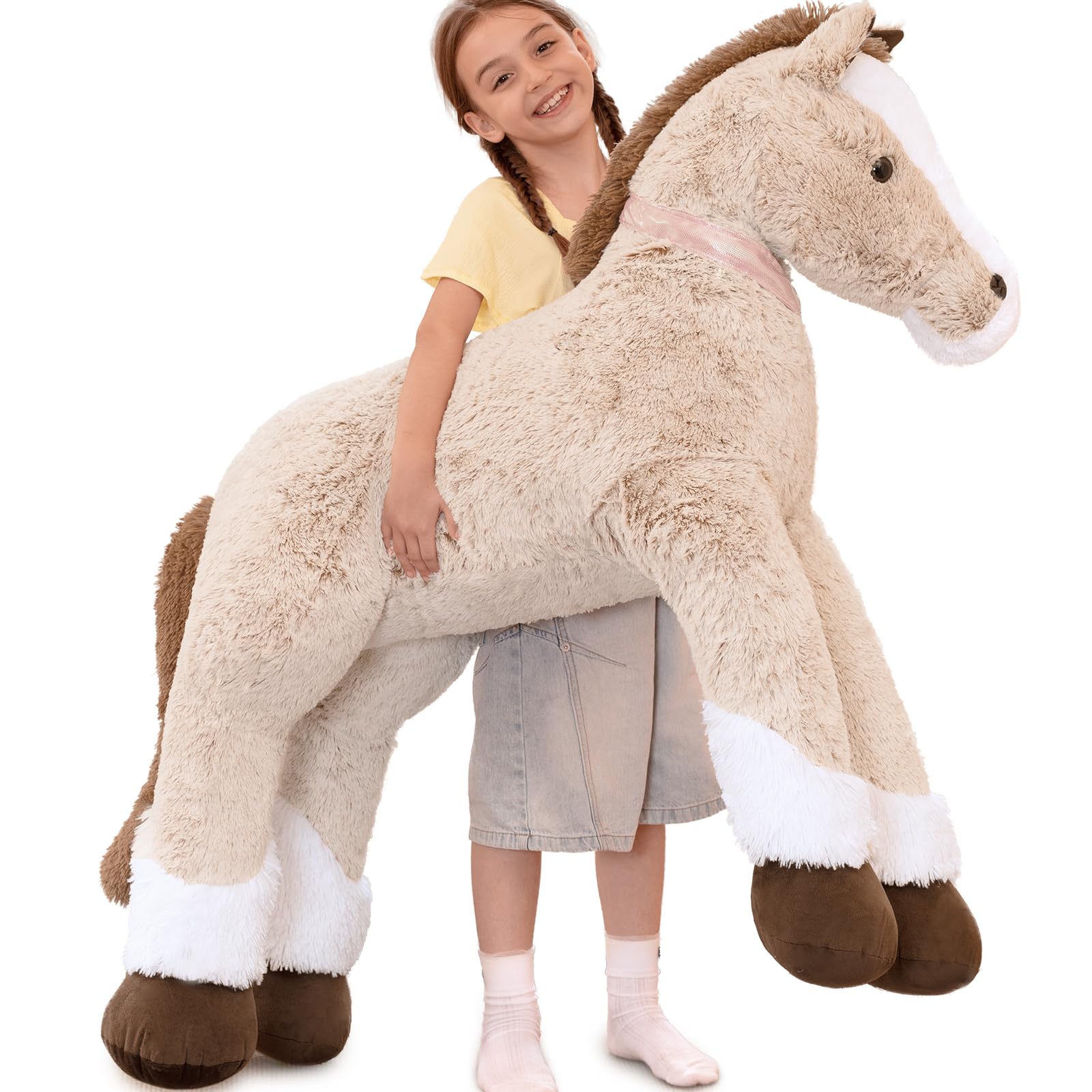 KERTA 71inches Oversized Horse Stuffed Animal, 6ft Ride Realistic Life-Size Stuffed Horse Plush Toy, Hugging Soft Horse Plush Body Pillow for Kids Adult