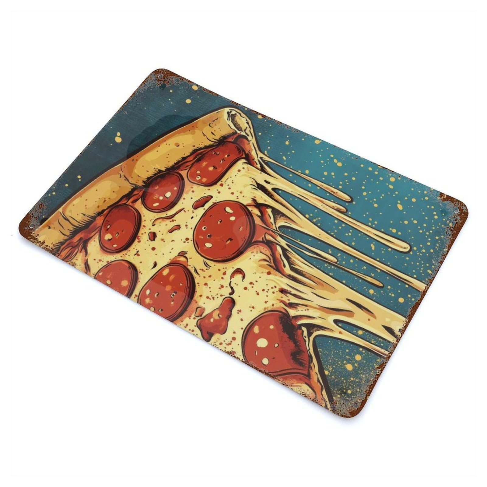Melted Pepperoni Pizza Retro Metal Sign 11.8"x7.9", for Pub, Kitchen And Man Cave Decor, Industrial Home Decor