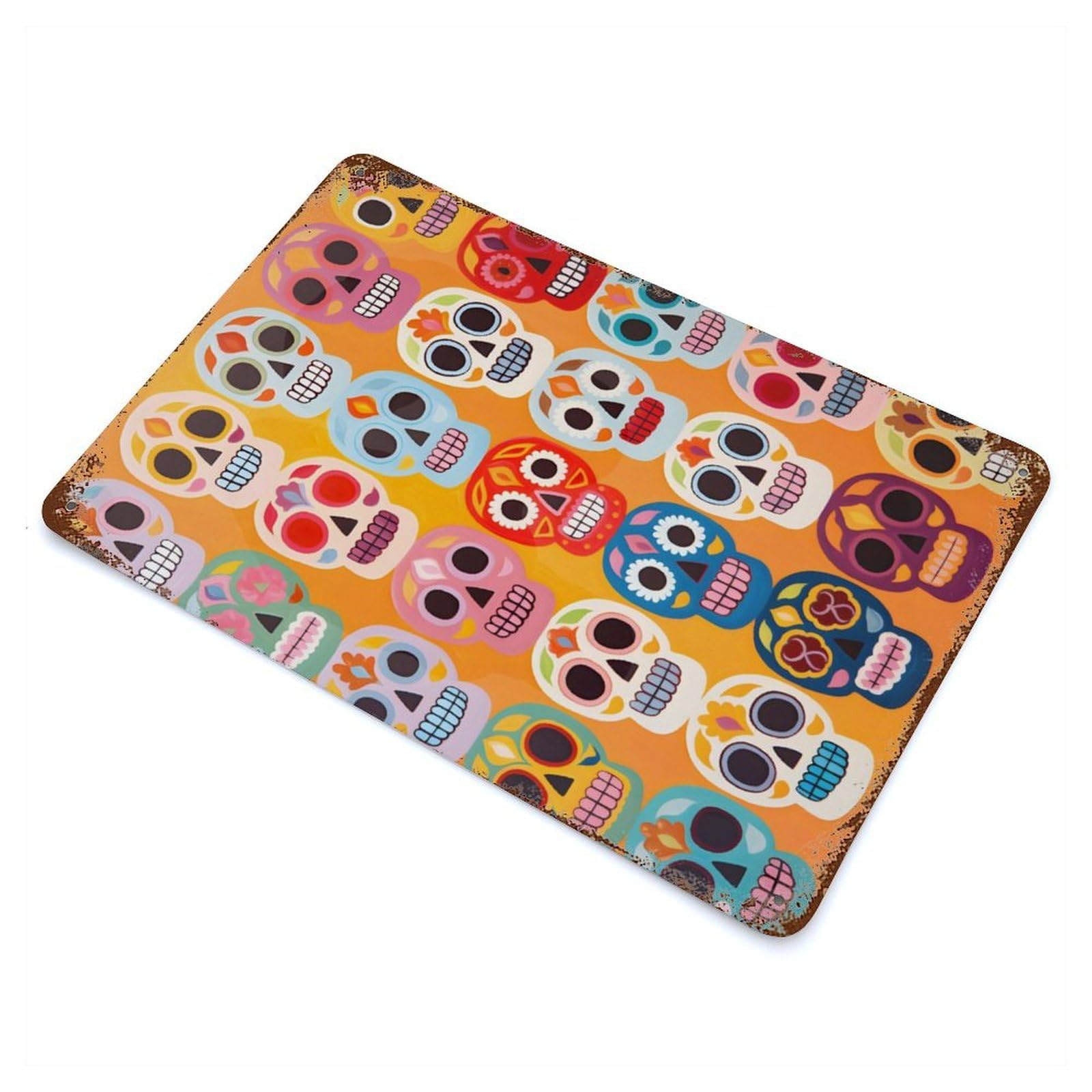 Garage Style Vibrant Skull Mosaic Weathered Tin Sign 11.8"x7.9", Classic Wall Plaque for Bar And Workshop