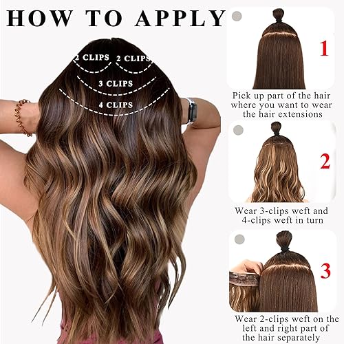 Miniatura 9 de NAYOO Extensiones de cabello negro con clip, 4 piezas, extensiones de cabello ondulado y rizado, de fibra sintética de doble trama, extensiones