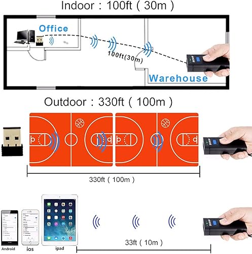 Miniatura 3 de Symcode Escáner de código de barras Bluetooth 2D QR, mini lector de código de barras CMOS inalámbrico de mano 1D 2D con conexión inalámbrica