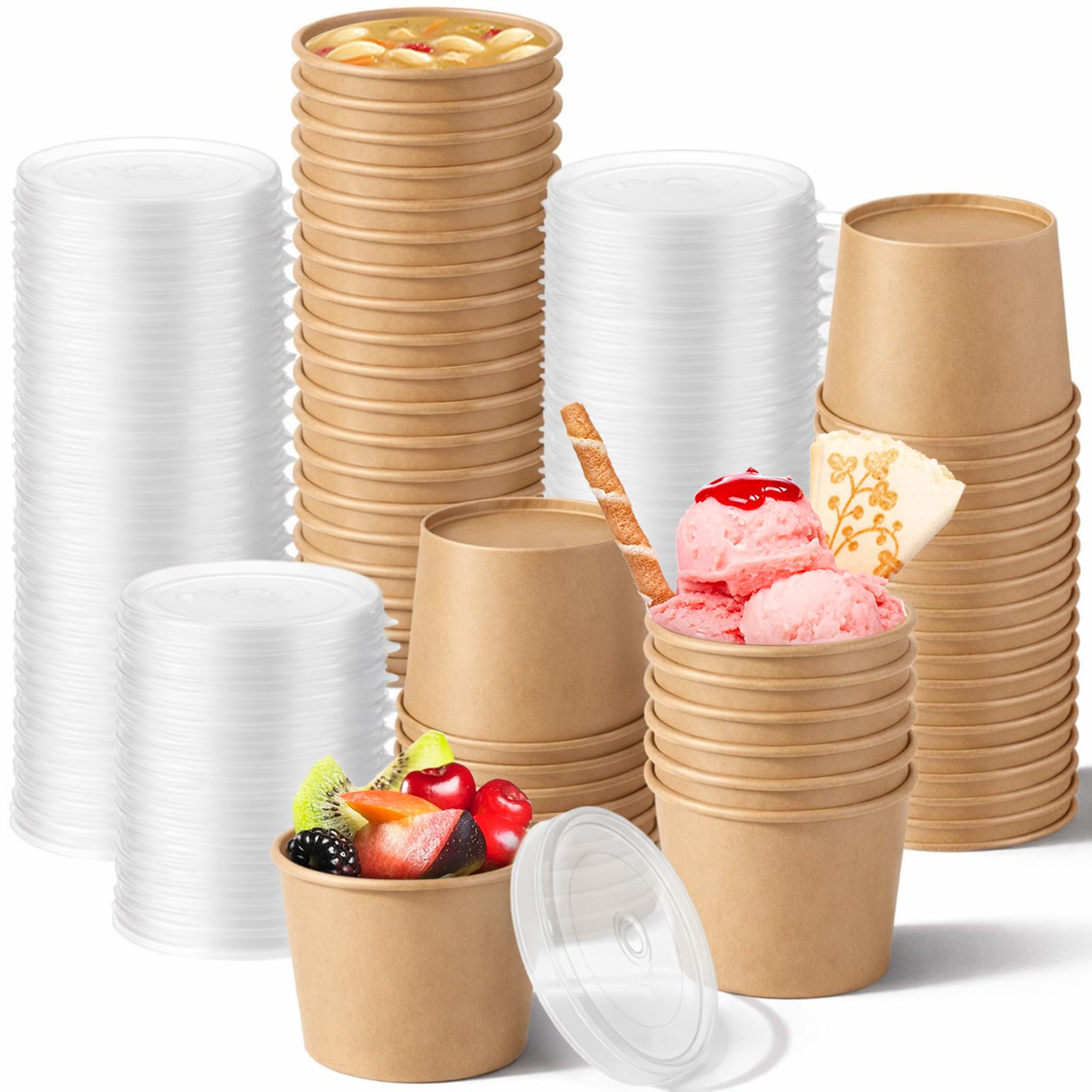 Sabary 50 Pack 12 oz Kraft Paper Soup Containers with Lids, Brown