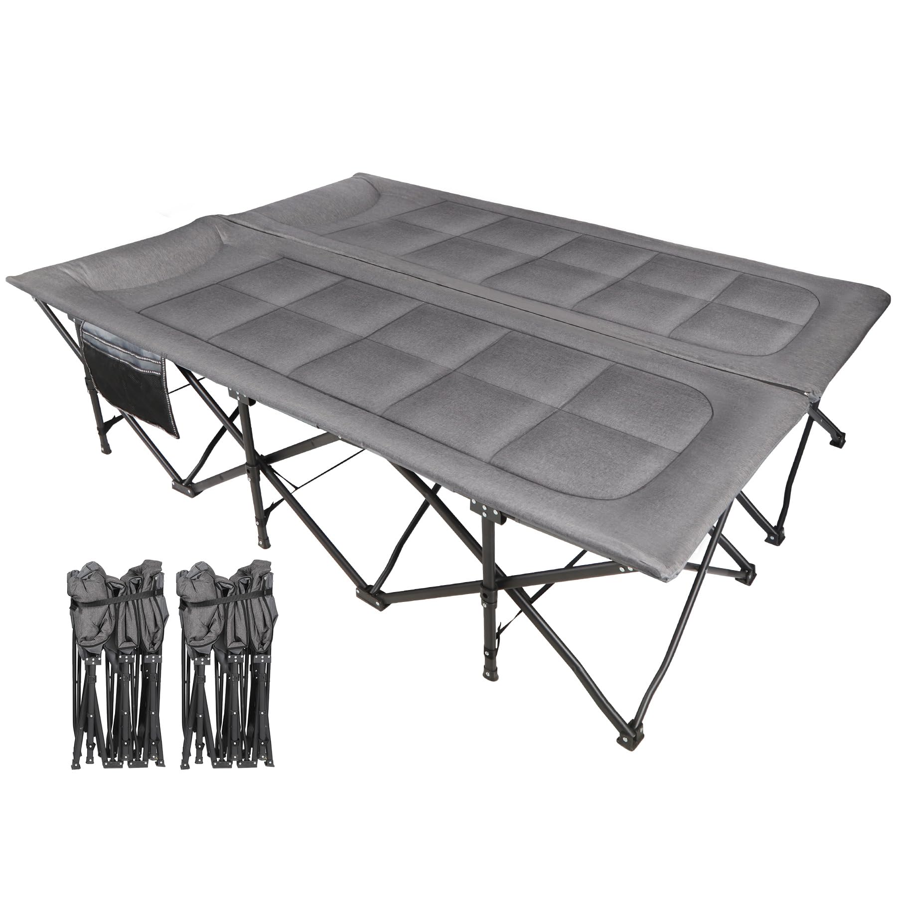 REDCAMP Campingbett 2 Personen mit Auflage, 200x150x45 cm Doppelfeldbett Klappbar 454kg Tragkraft, Faltbar Gästebett mit Matratze Topper für Indoor Outdoor Camping Wandern Reisen Strand Garten, Grau