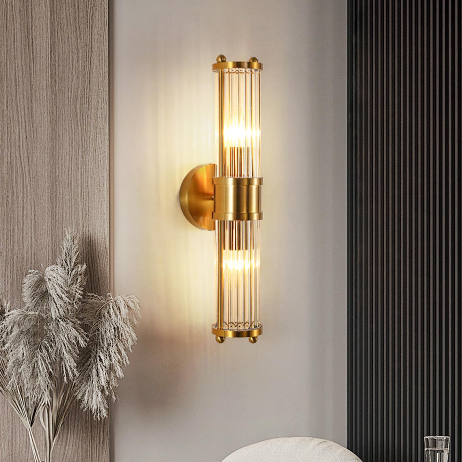 Cilindrische Kristallen Wandlamp met Gebogen Arm
