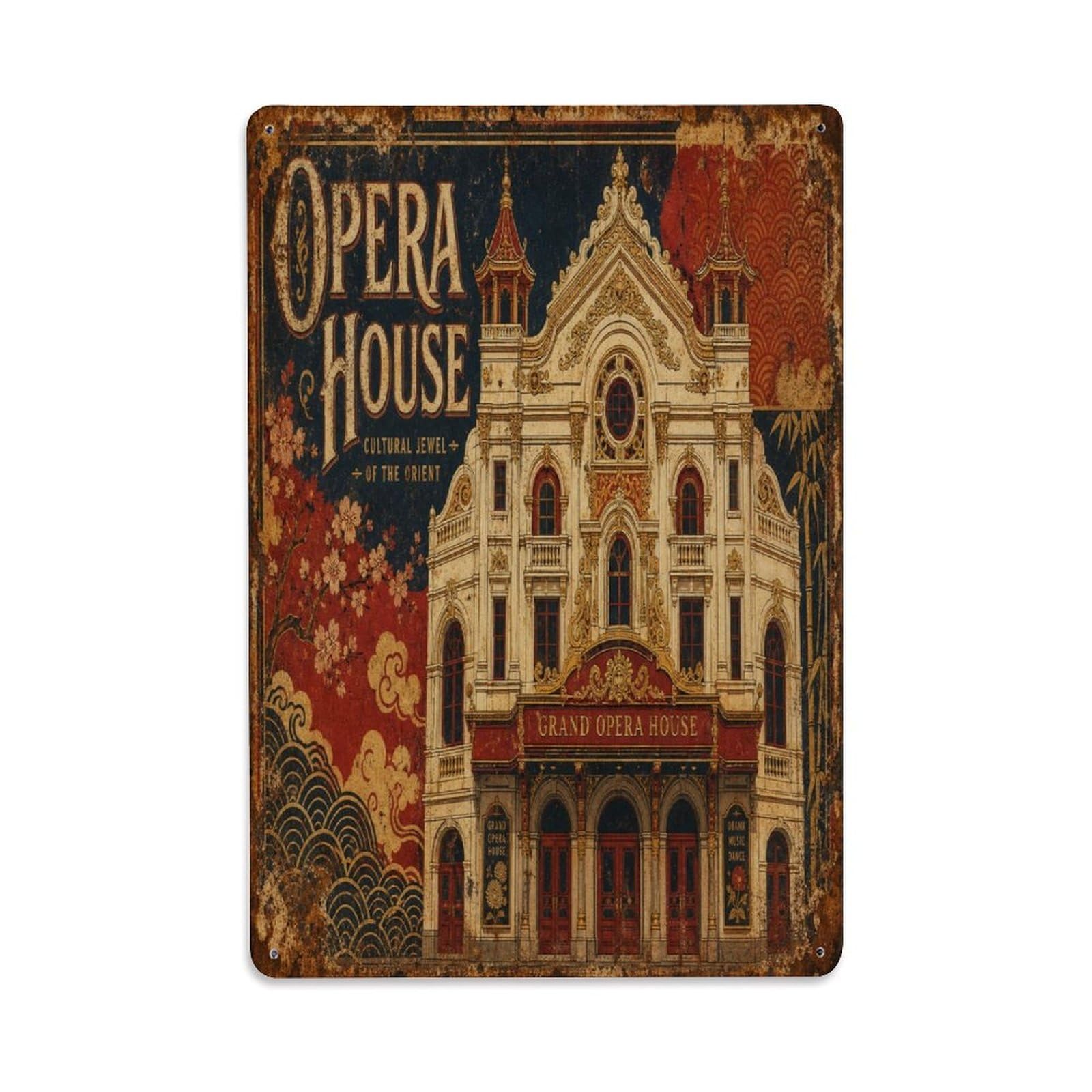 Belfast Northern Ireland Victorian Theatre Facade Metal Tin Sign Plaque Wall Decor for Cafe, Man Cave, Club Bar, Office, Home Garden Round Metal Poster 8x12Inch