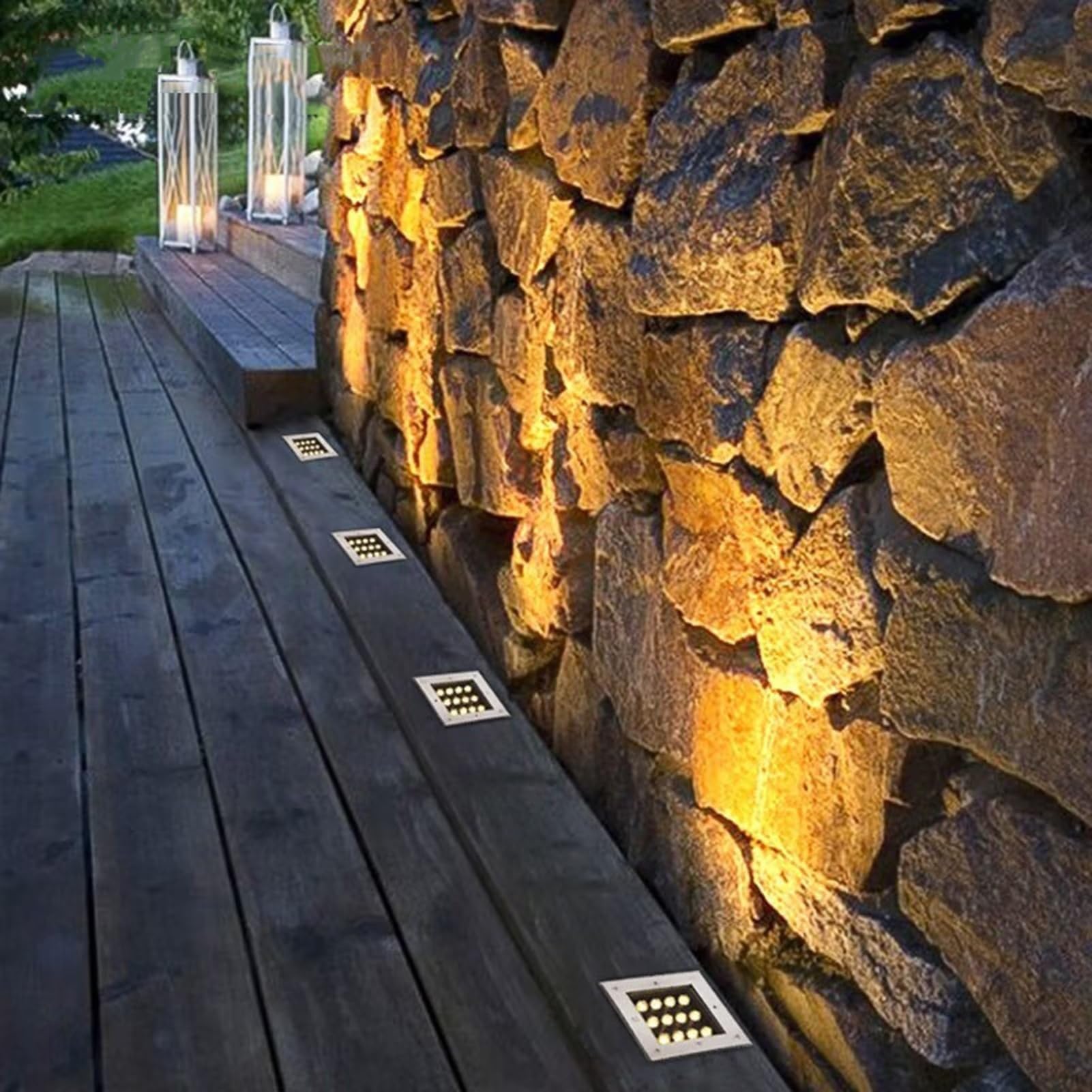 Generisch Lampa ogrodowa LED, 12 W, kwadratowa lampa zewnętrzna do zakopania, wodoszczelność IP67, ulepszone lampy ogrodowe do ogrodu, ścieżek i tarasów