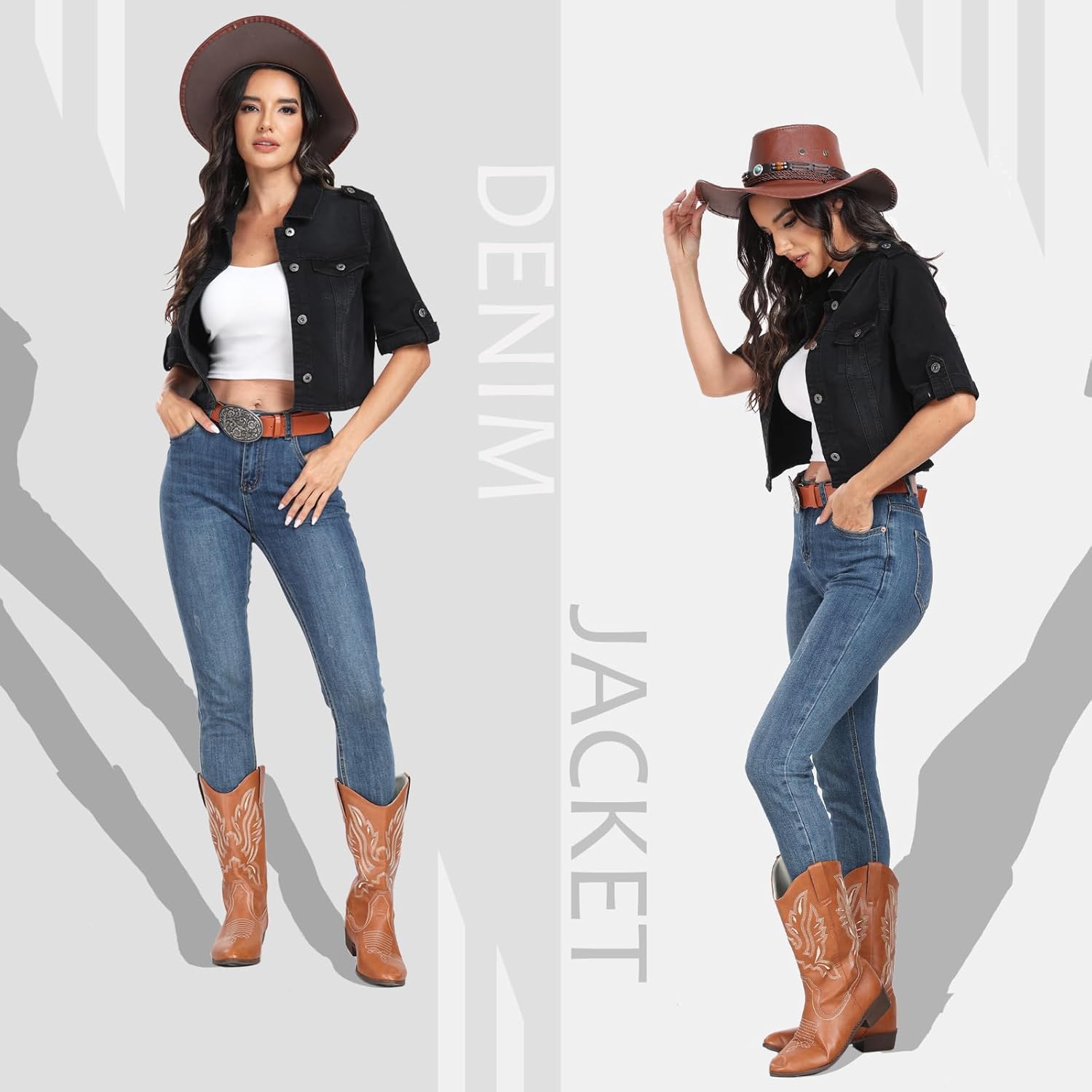 MISS MOLY Women's Jean Jackets Stretch Cropped Half Sleeve Classic Denim Jackets Causal Summer Outerwear - Image 3