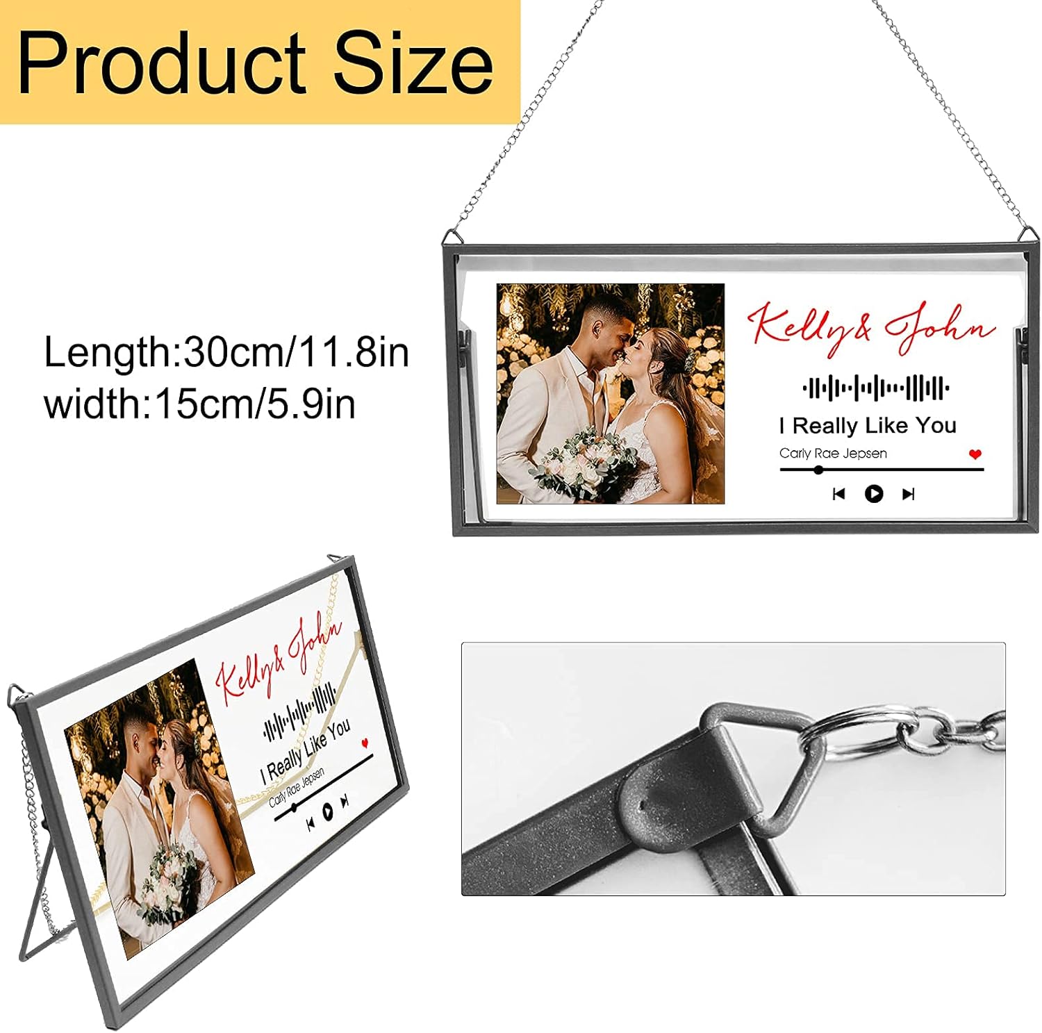 Personalized Spotfy Plaque Picture Frame Custom Acrylic Song Music Album Cover Photo Frames, Customized Scannable Spotfy Code Photo Gifts for Mother's Day, Birthday, Anniversary, Wedding, Wall Decor