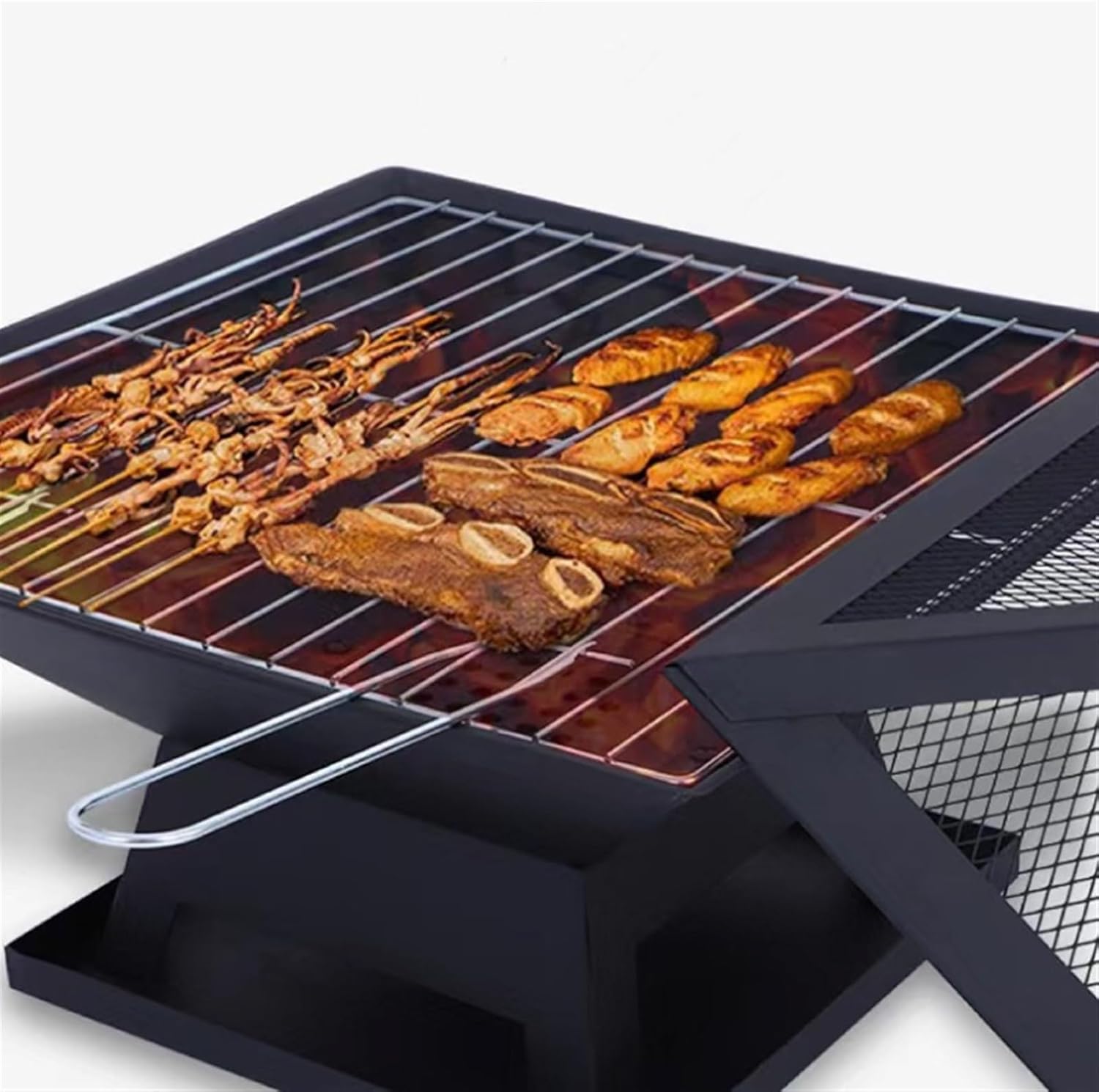 BBQ Grill Barbeque Grill Outdoor Barbecue Grill Charcoal Grill Portable Folding Desk Tabletop Grill for Picnic Barbeque Grill for Camping (Black 46.5 * 46.5 * 37cm)