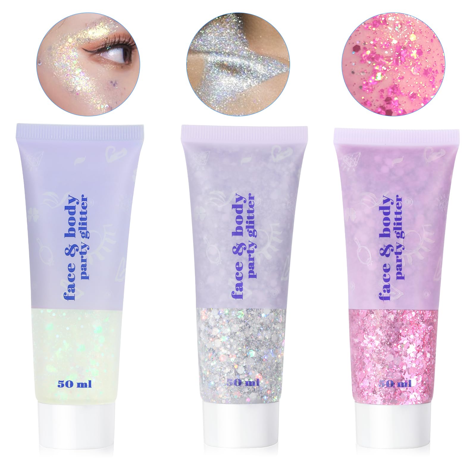URAQT Żel brokatowy do ciała, Chunky Glitter Gel, Chunky Body Lotion brokatowy płynny cień do powiek, cekiny syrenki, błyszczące cekiny do twarzy, włosów, ust, paznokci, makijażu, kosmetyków