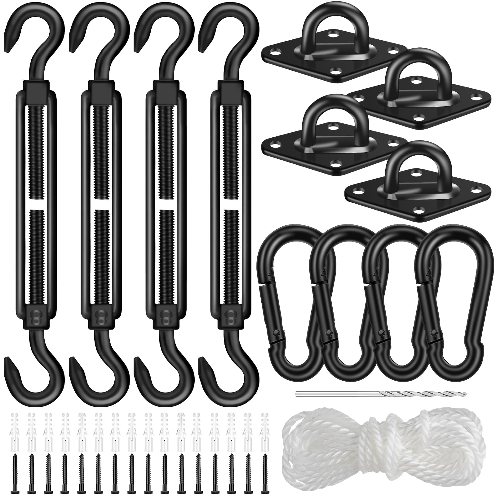 Photo 1 of 304 Stainless Steel Shade Sail Hardware Kit, 6 Inch Matte Black Sun Shade Hardware Kit for Triangle Rectangle Installation, Sun Shade Sail Hardware for Garden, Patio, Outdoors-46 PCS