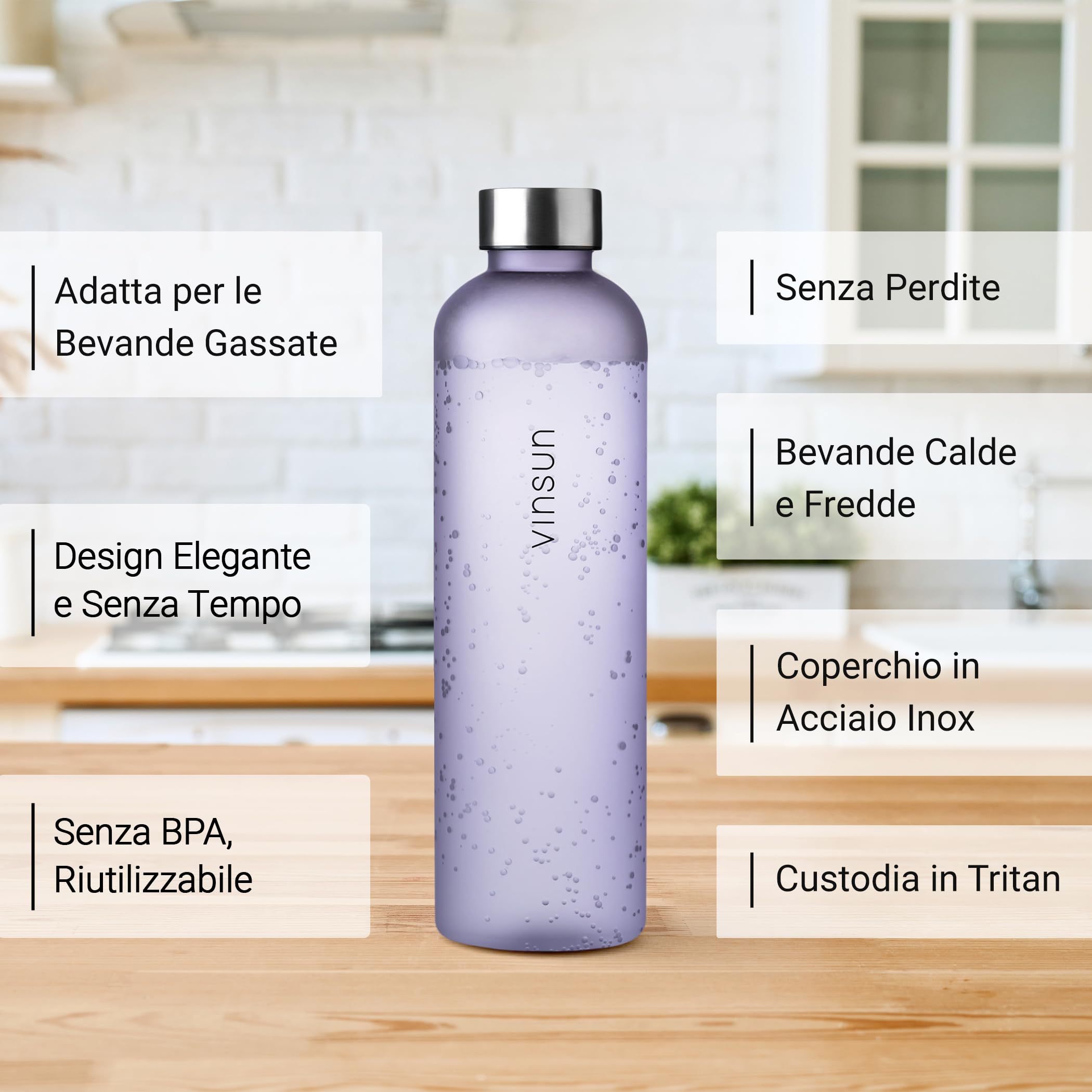 VINSUN Borraccia 1 Litro - a Prova di Perdite, Senza BPA, Tritan, Riutilizzabile - Bottiglia Acqua per Sport, Scuola, Università, Bici, Ufficio, Palestra