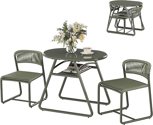 Ensemble Bistro Jardin 3Pcs Fer et Corde PE Garvee