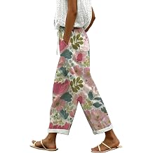 Simple Floral Straight Leg Pants with Pockets Drawstring Elastic Waist Summer