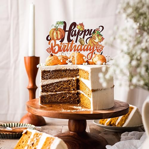 Miniatura 5 de Decoración de pastel de calabaza, hojas de arce de otoño y otoño, decoración de pastel de feliz cumpleaños, suministros de fiesta de cumpleaños con